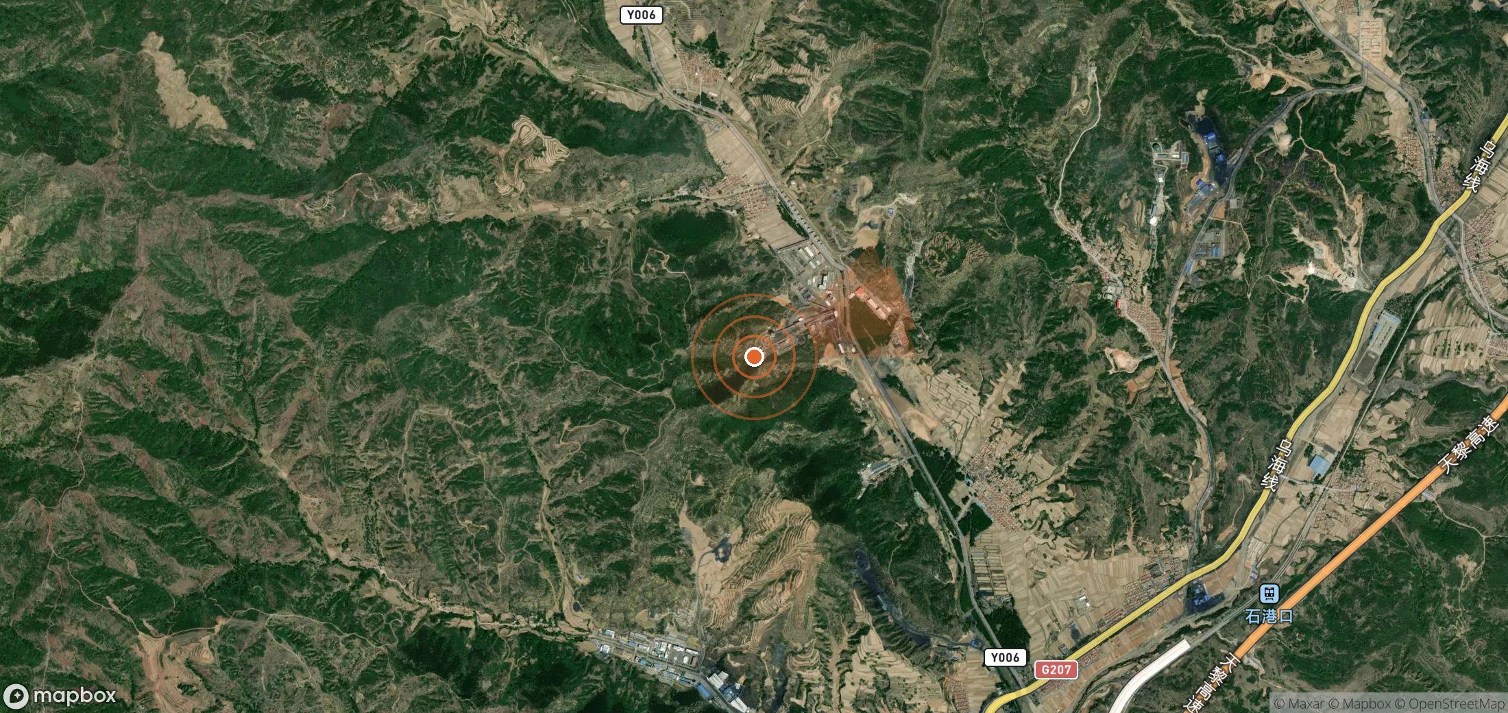 Satellite map of methane plume locations in China