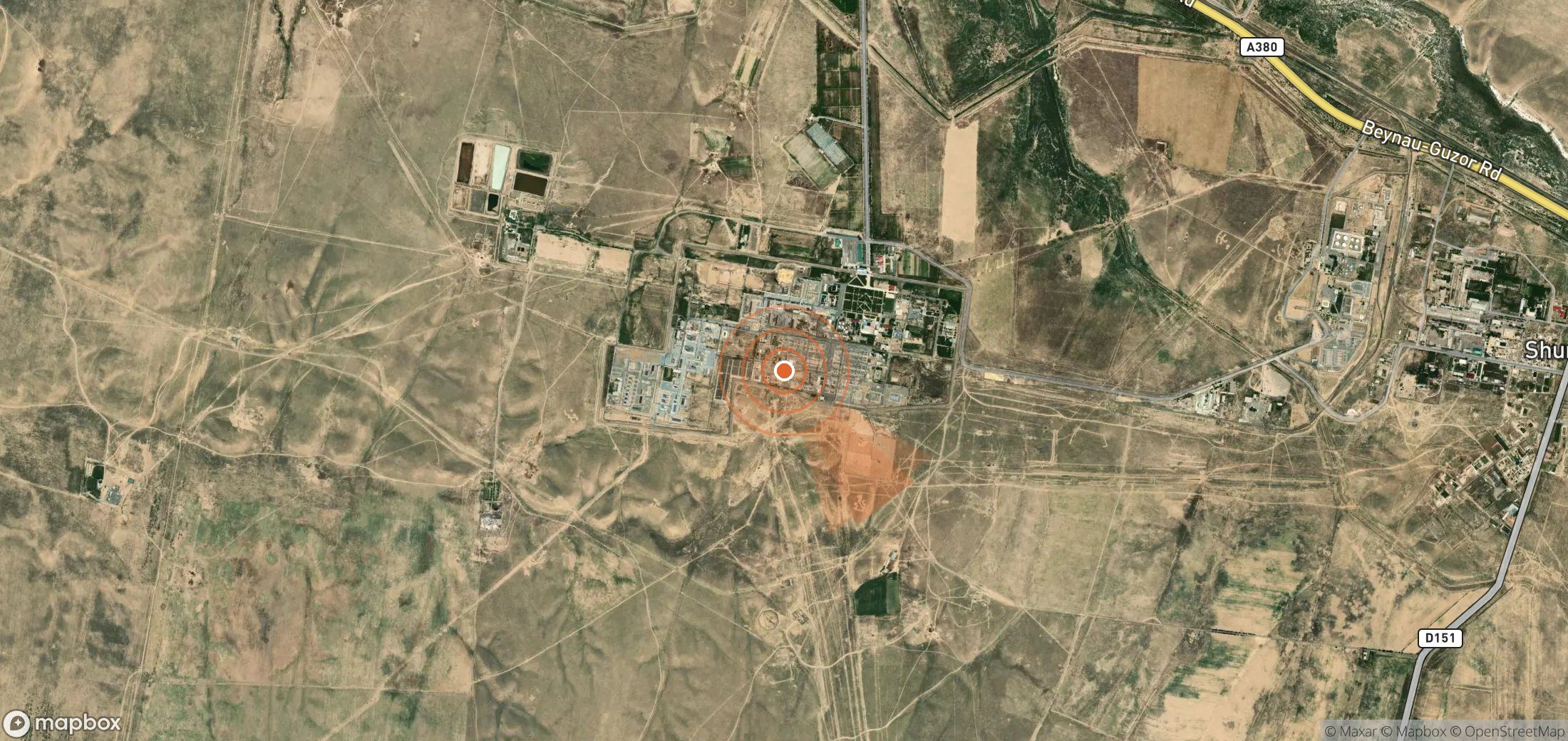 Satellite map of methane plume locations in Uzbekistan