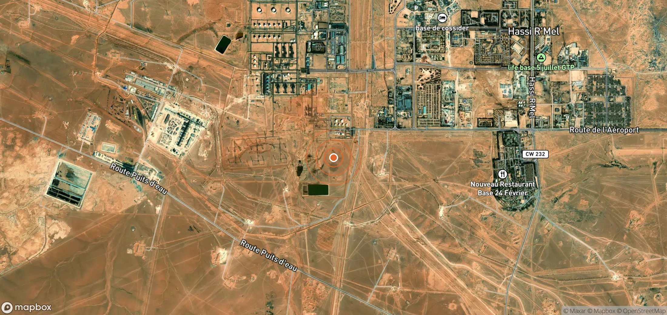 Satellite map of methane plume locations in Algeria