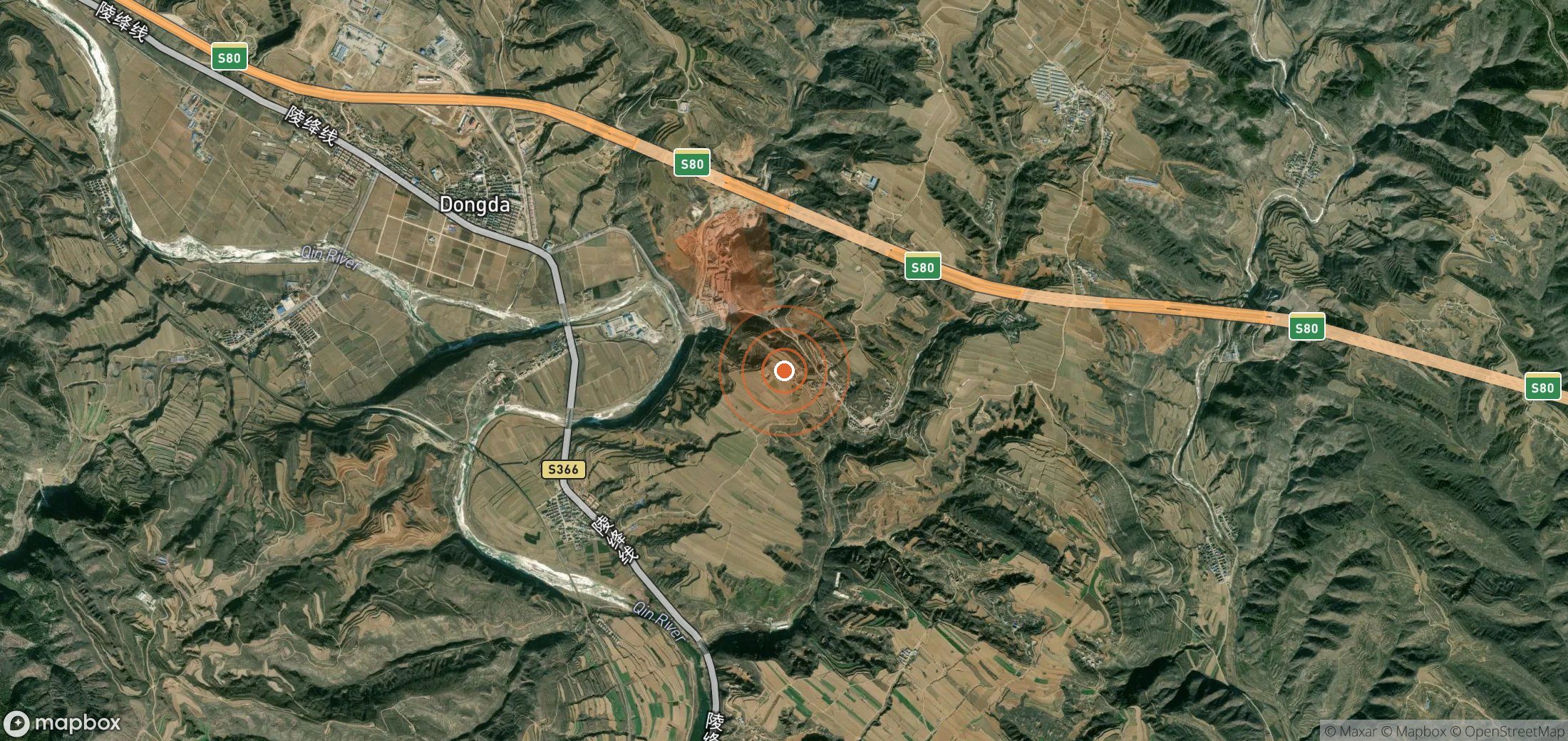 Mapa satelital de plumas de metano en China