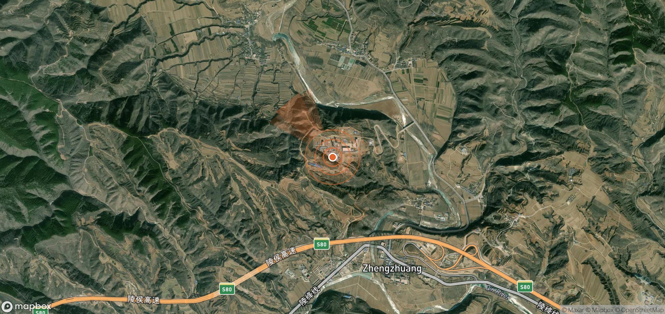 Satellite map of methane plume locations in China