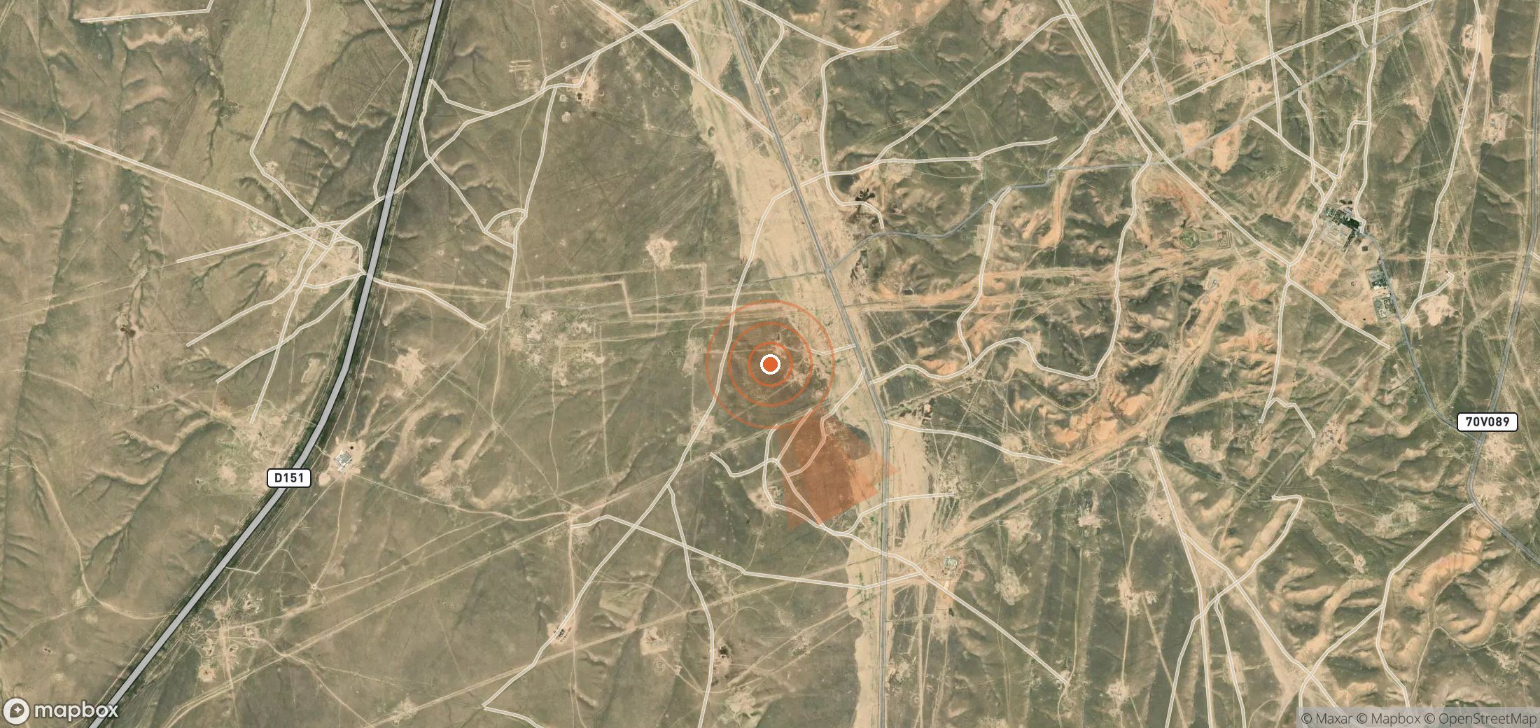 Satellite map of methane plume locations in Uzbekistan