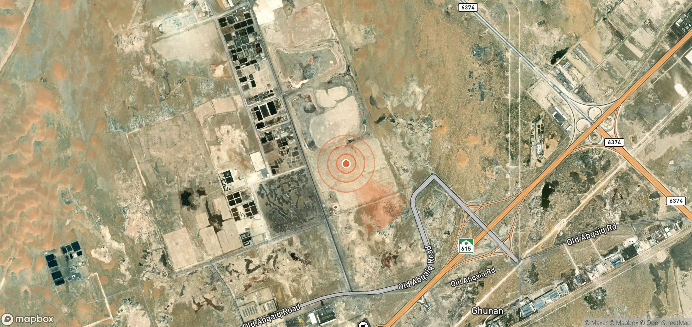 Satellite map of methane plume locations in Saudi Arabia