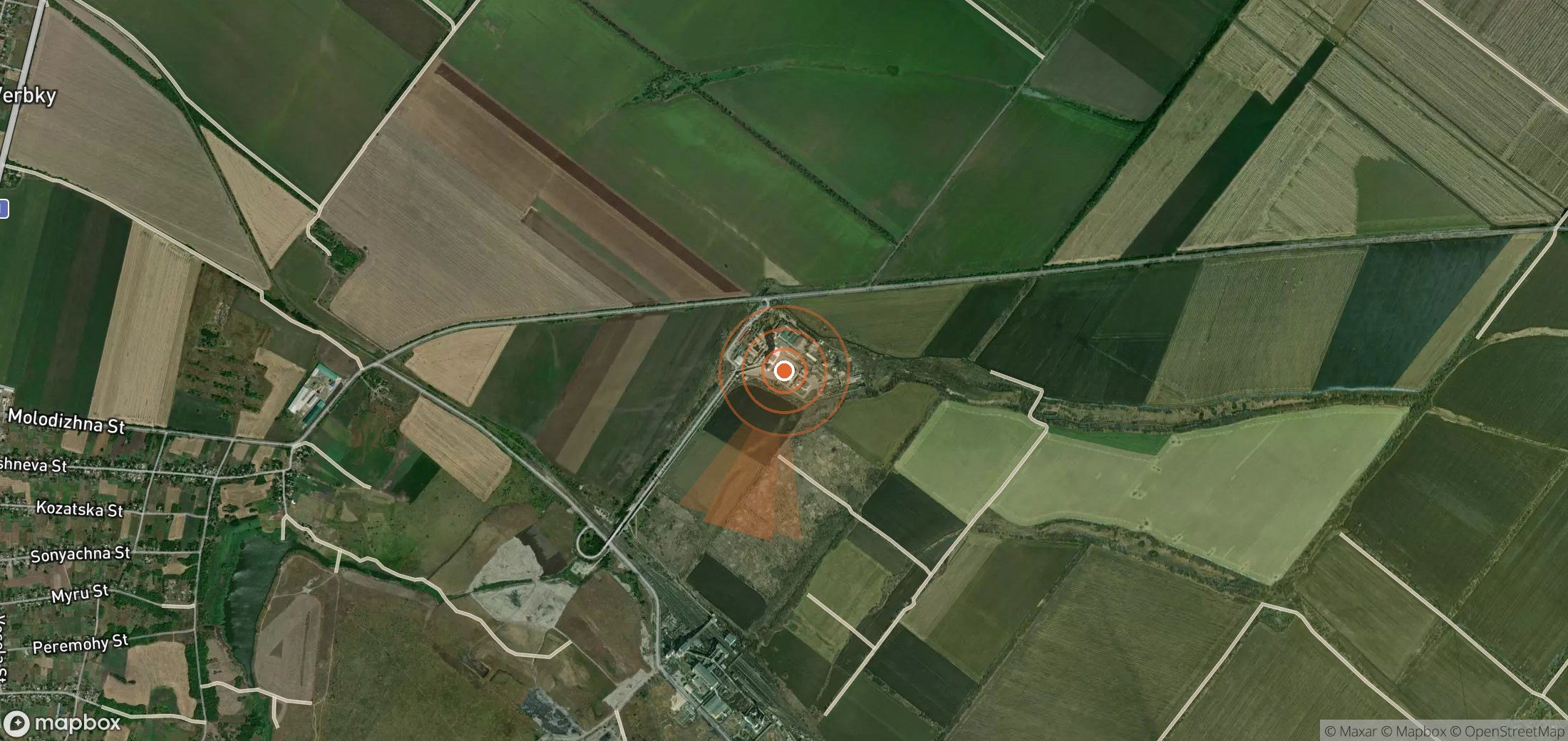 Satellite map of methane plume locations in Ukraine