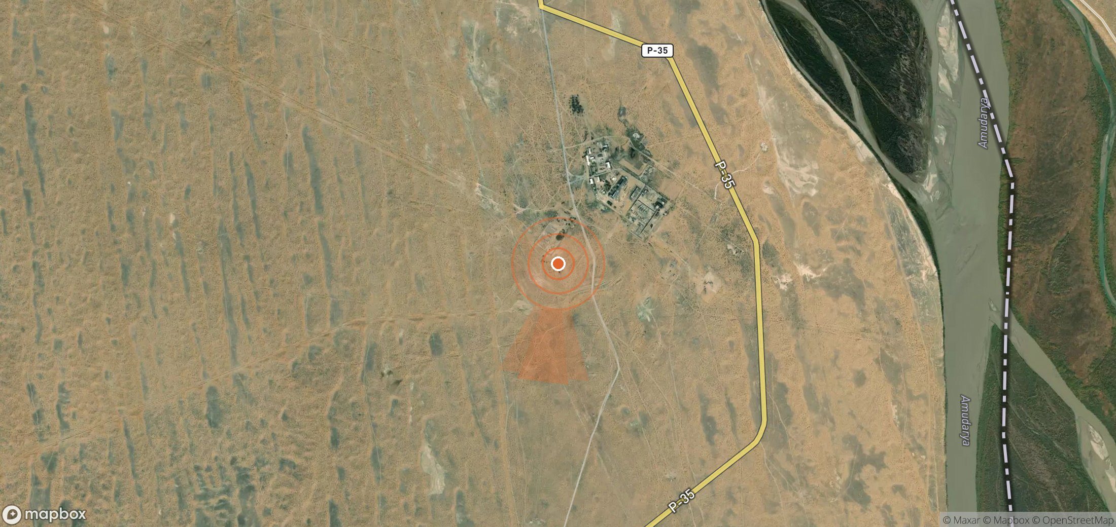 Satellite map of methane plume locations in Turkmenistan