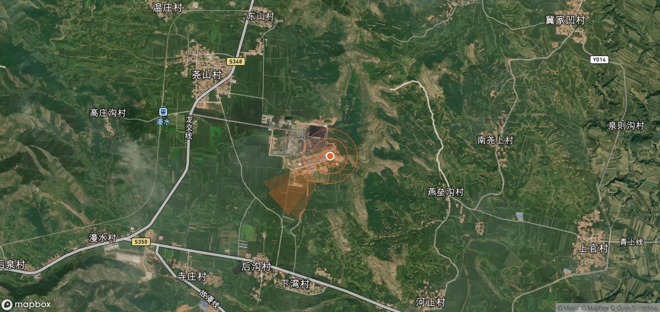 Mapa satelital de plumas de metano en China