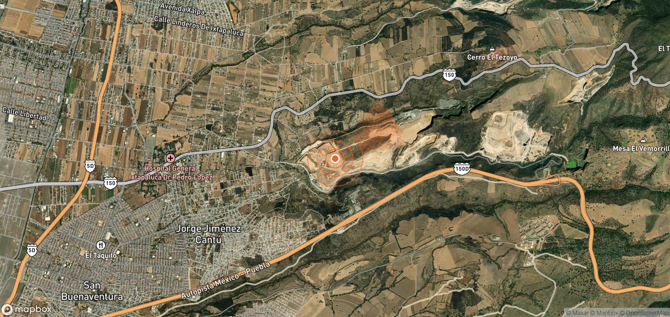 Satellite map of methane plume locations in Mexico