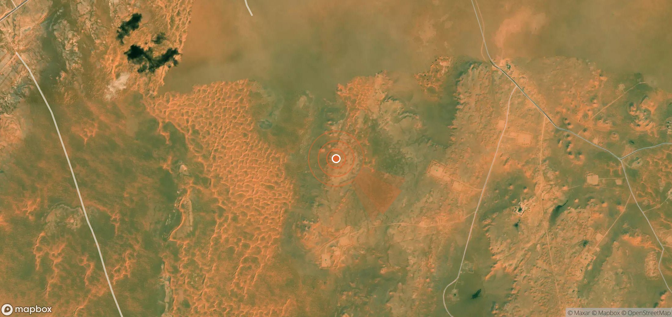 Satellite map of methane plume locations in Algeria