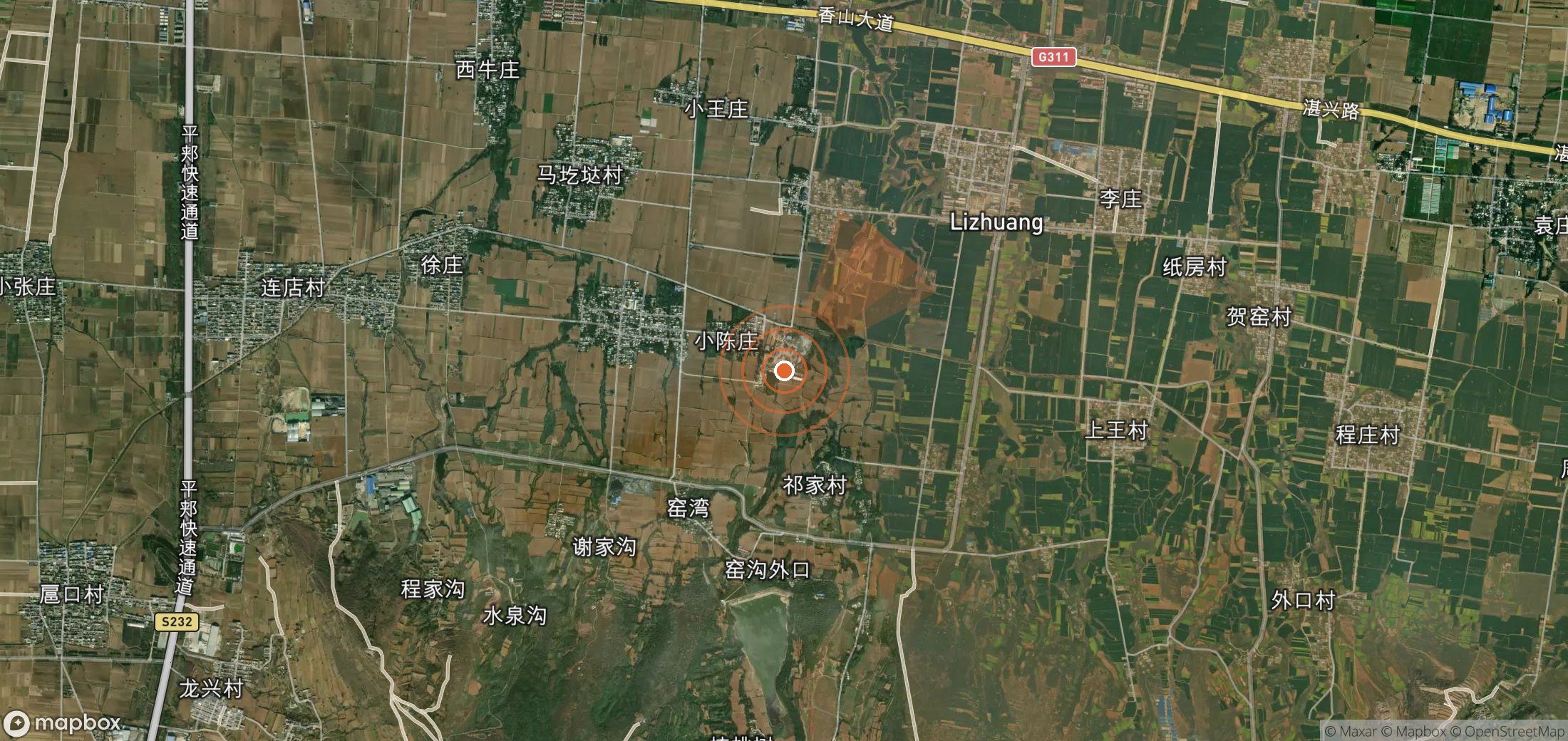 Satellite map of methane plume locations in China