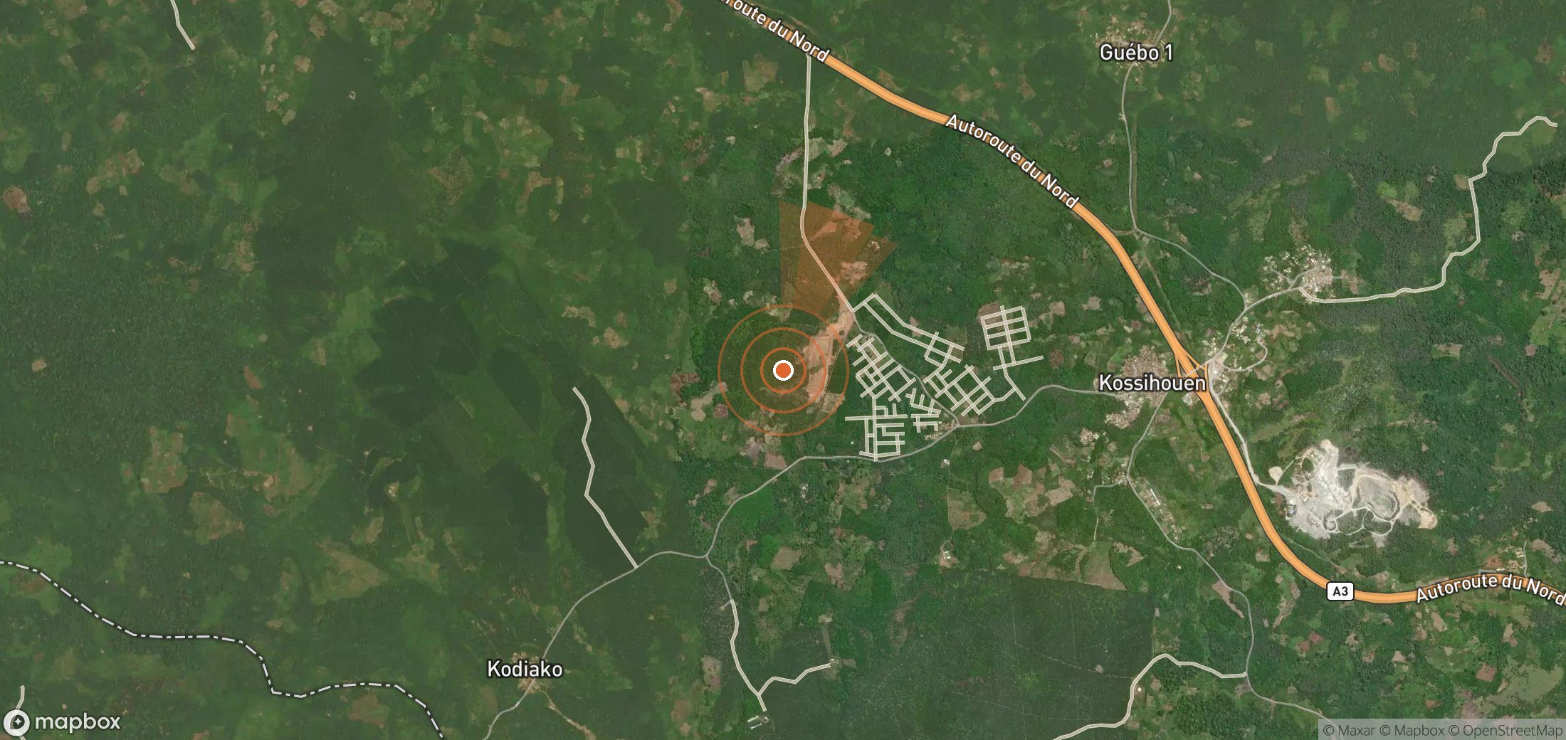 Satellite map of methane plume locations in Côte d'Ivoire