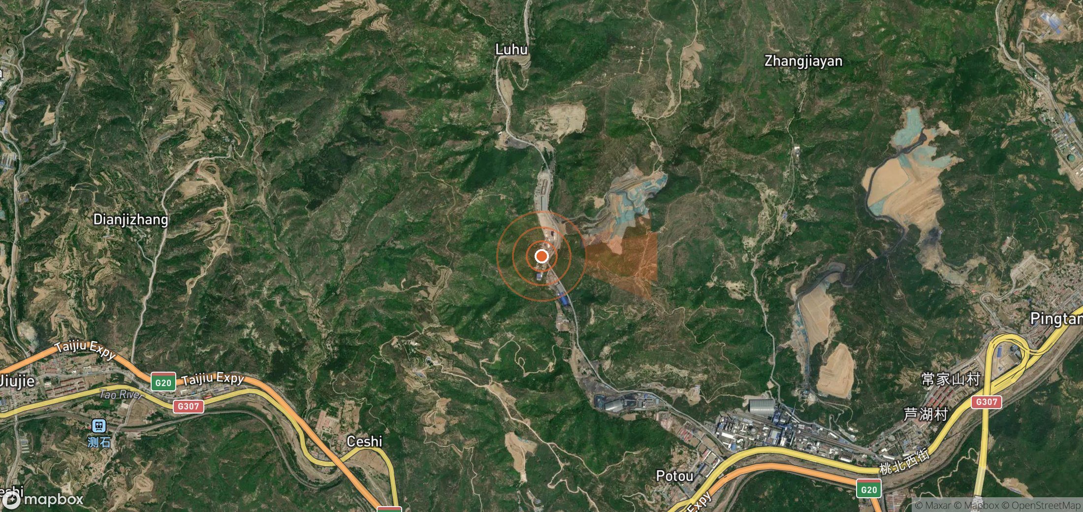 Satellite map of methane plume locations in China