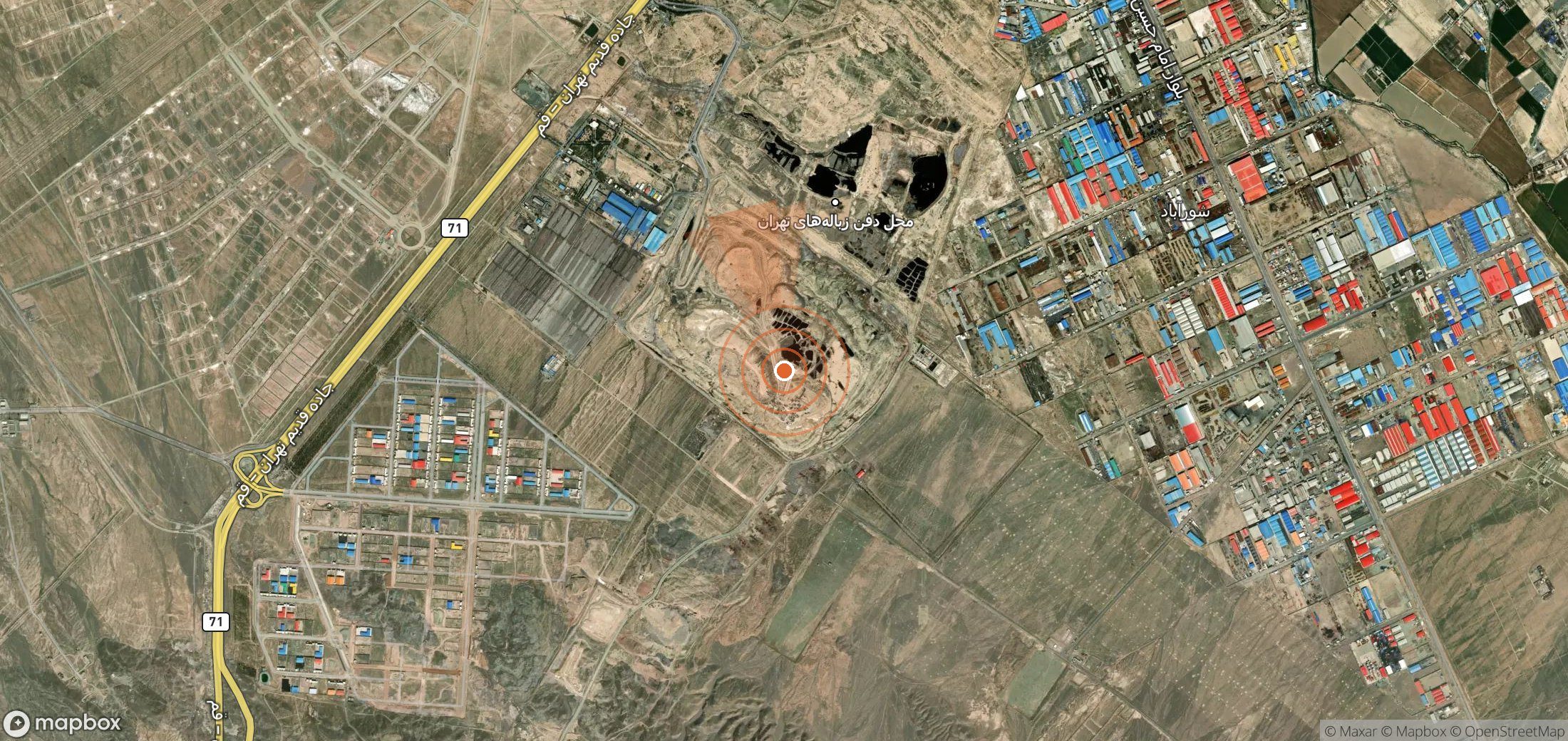 Satellite map of methane plume locations in Iran