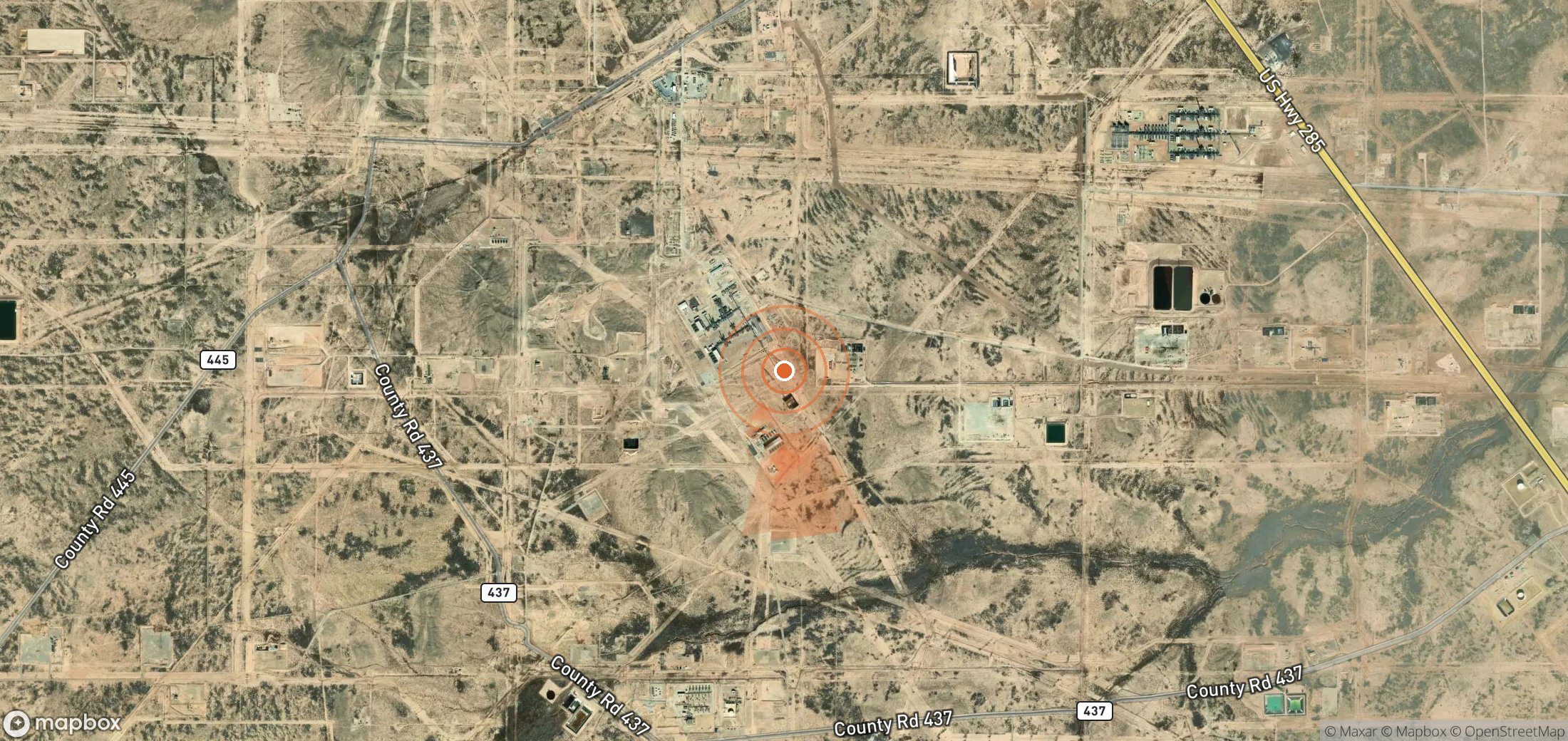 Satellite map of methane plume locations in United States