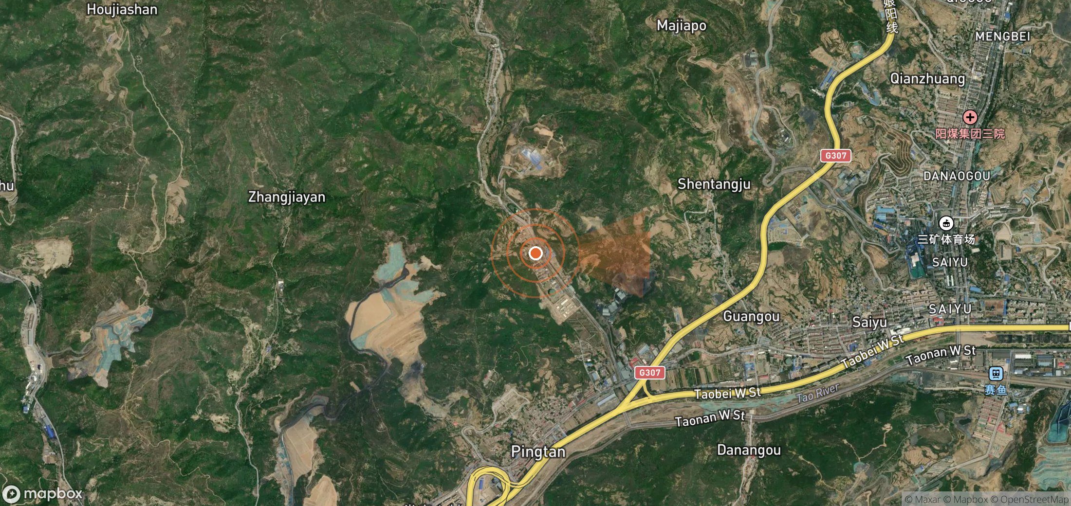 Satellite map of methane plume locations in China