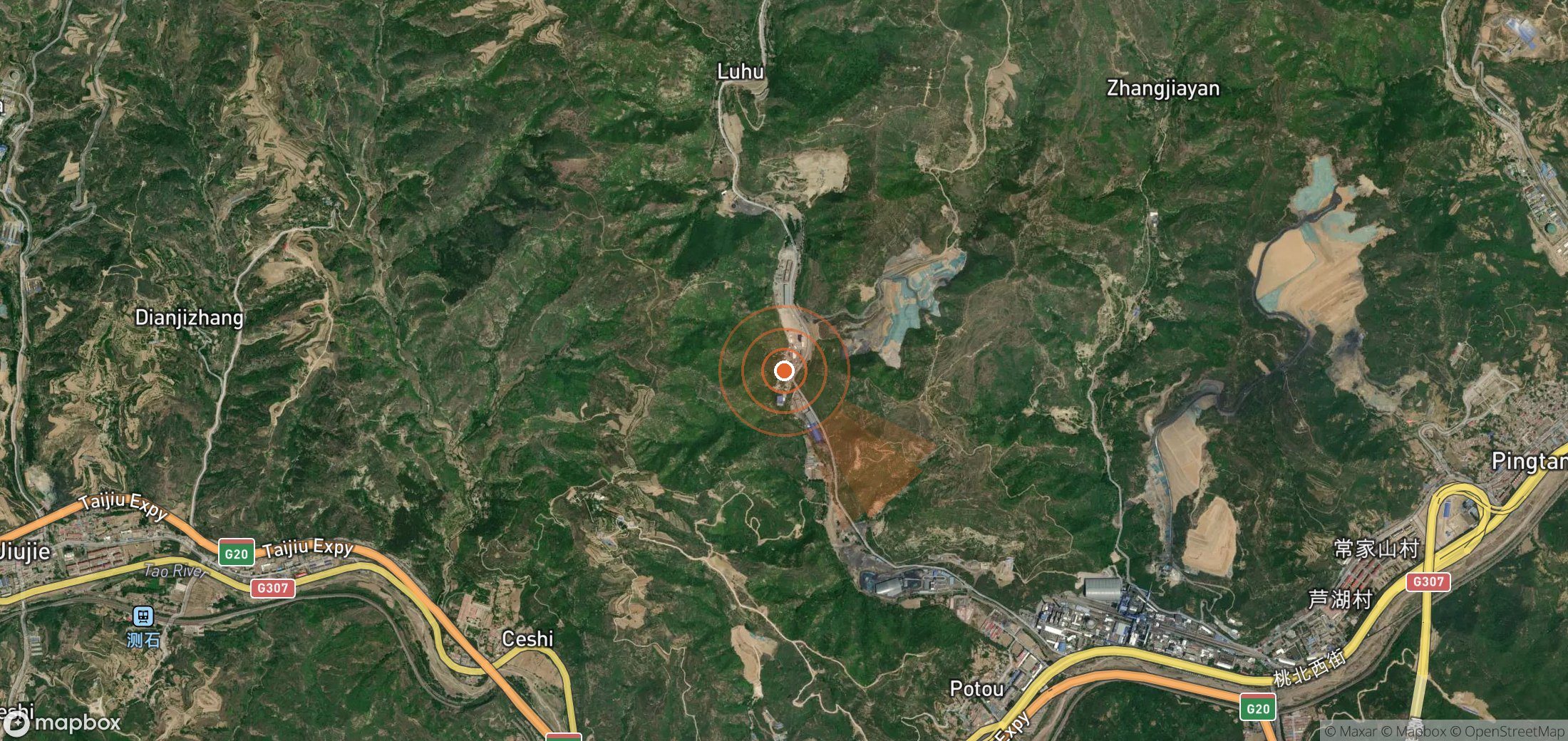 Mapa satelital de plumas de metano en China