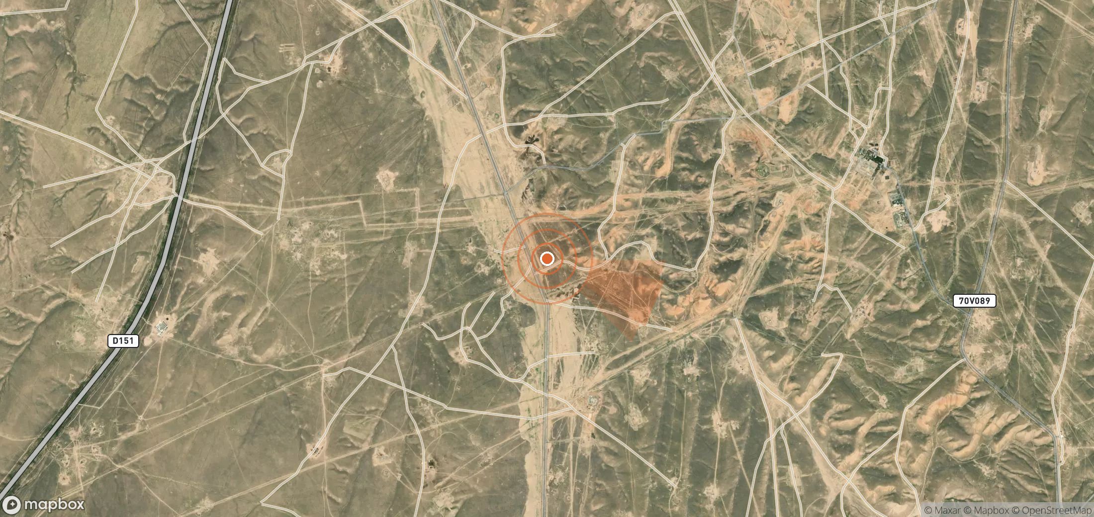 Mapa satelital de plumas de metano en Uzbekistán