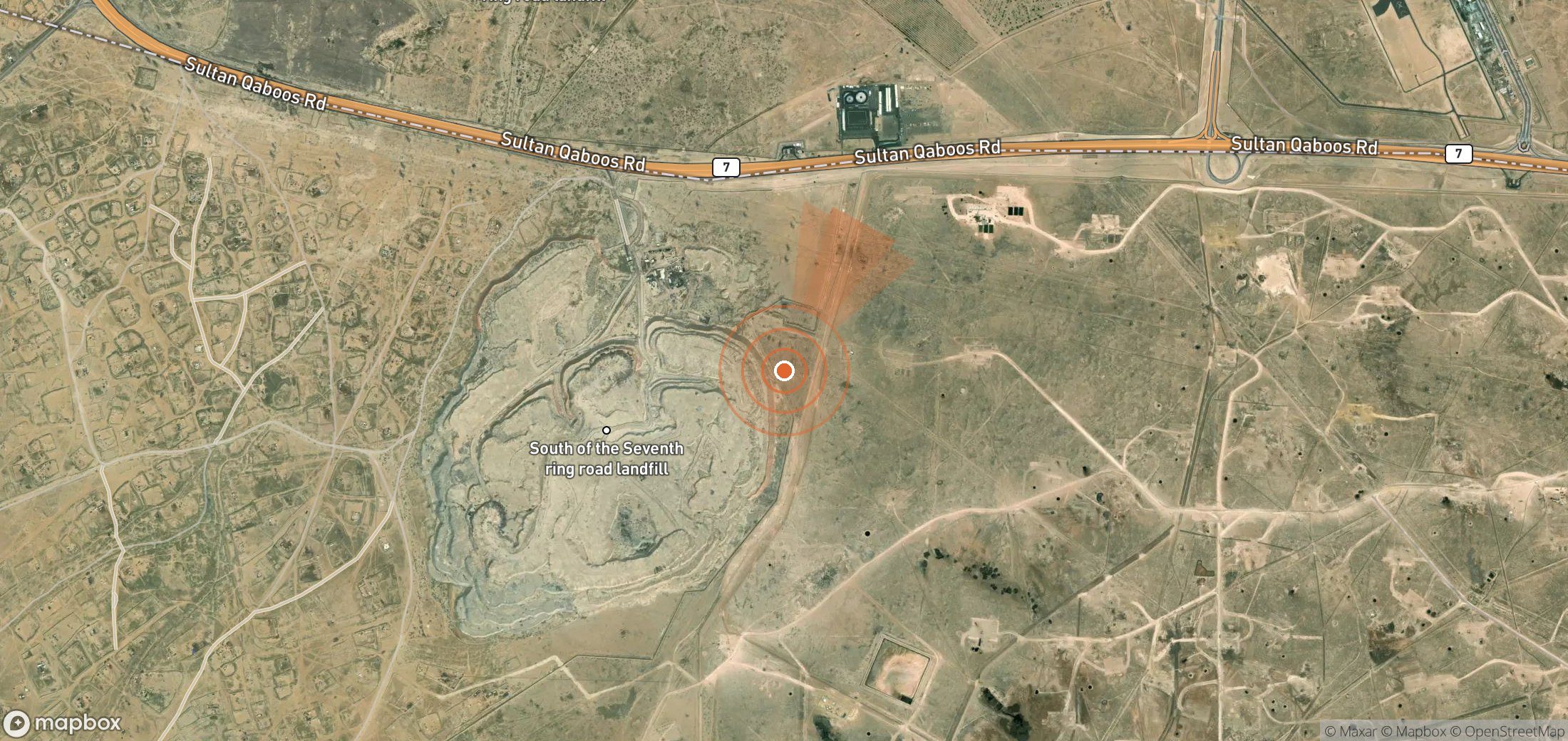Satellite map of methane plume locations in Kuwait