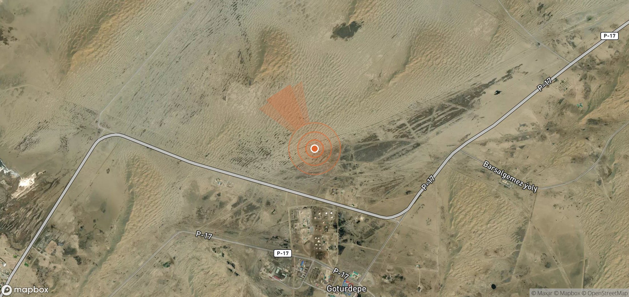 Satellite map of methane plume locations in Turkmenistan