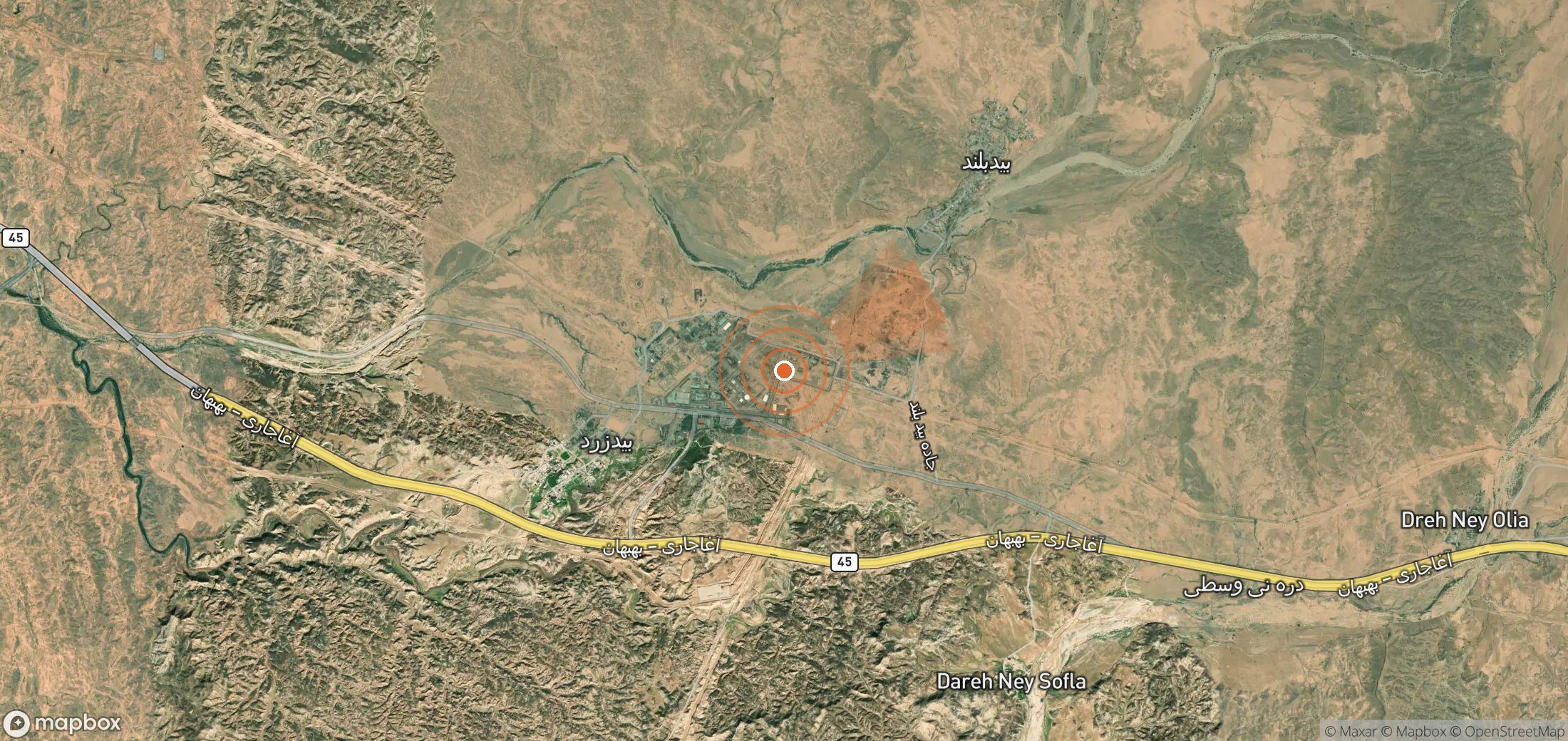 Mapa satelital de plumas de metano en Irán
