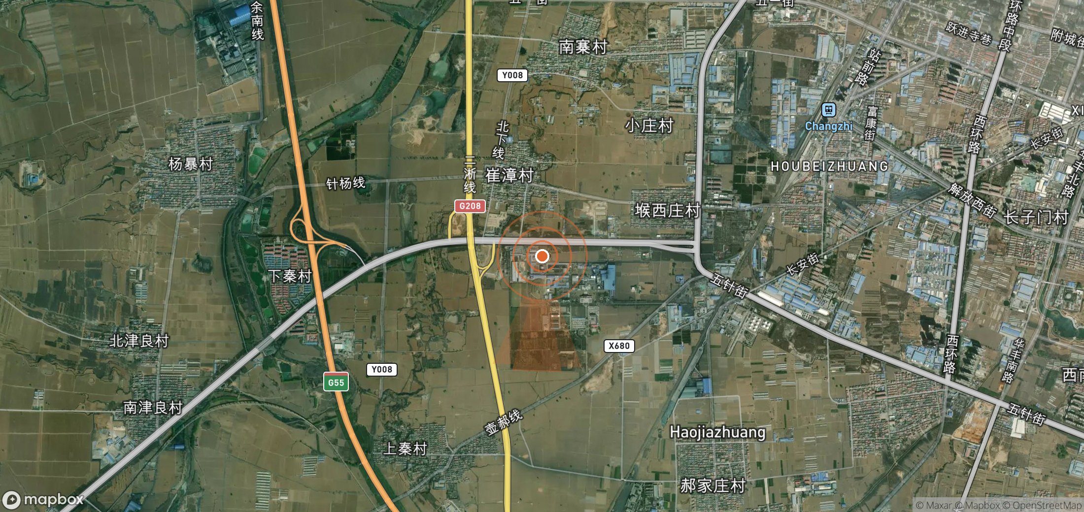 Satellite map of methane plume locations in China