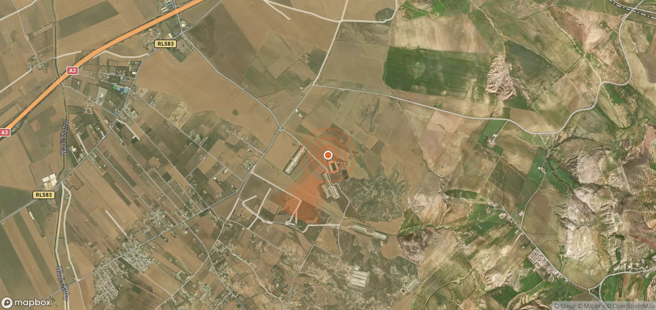 Satellite map of methane plume locations in Tunisia