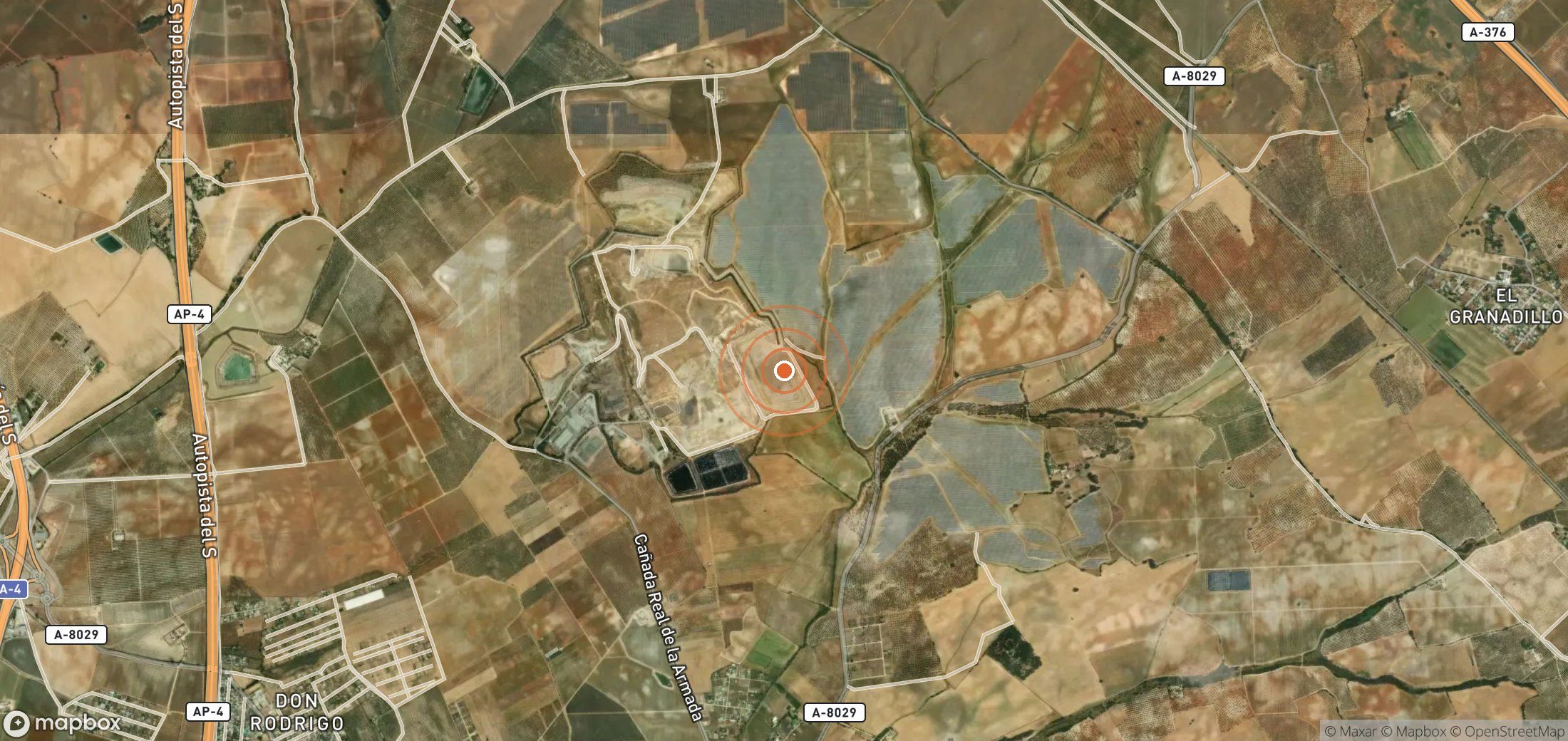 Satellite map of methane plume locations in Spain