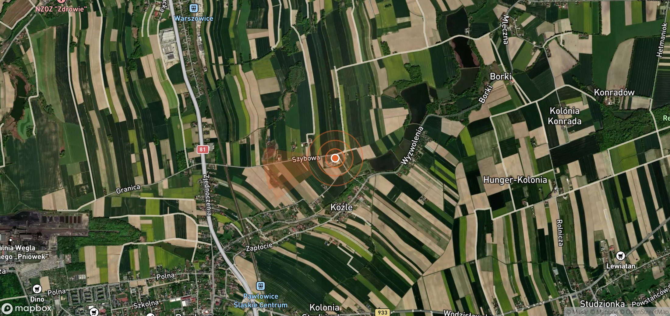 Satellite map of methane plume locations in Poland