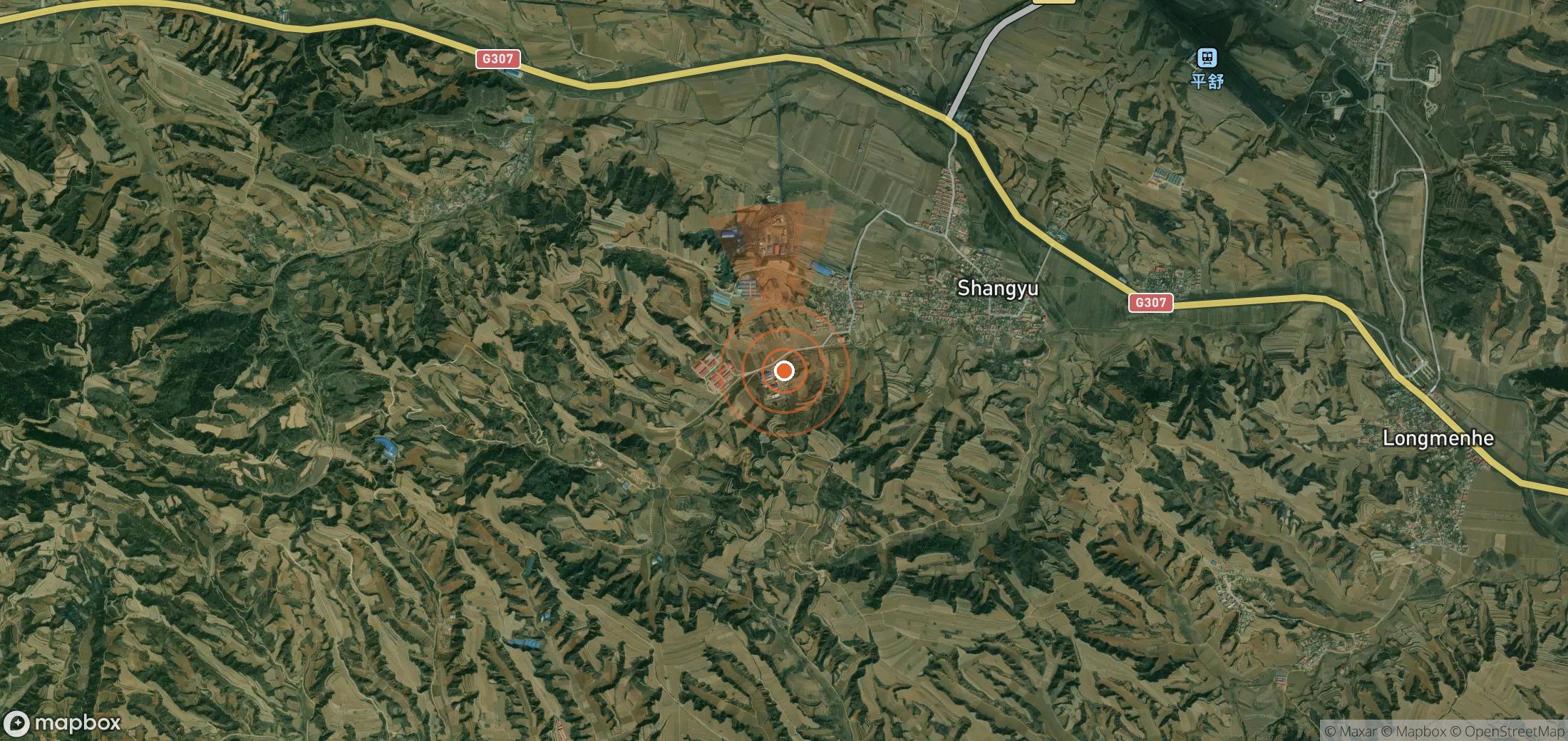 Satellite map of methane plume locations in China