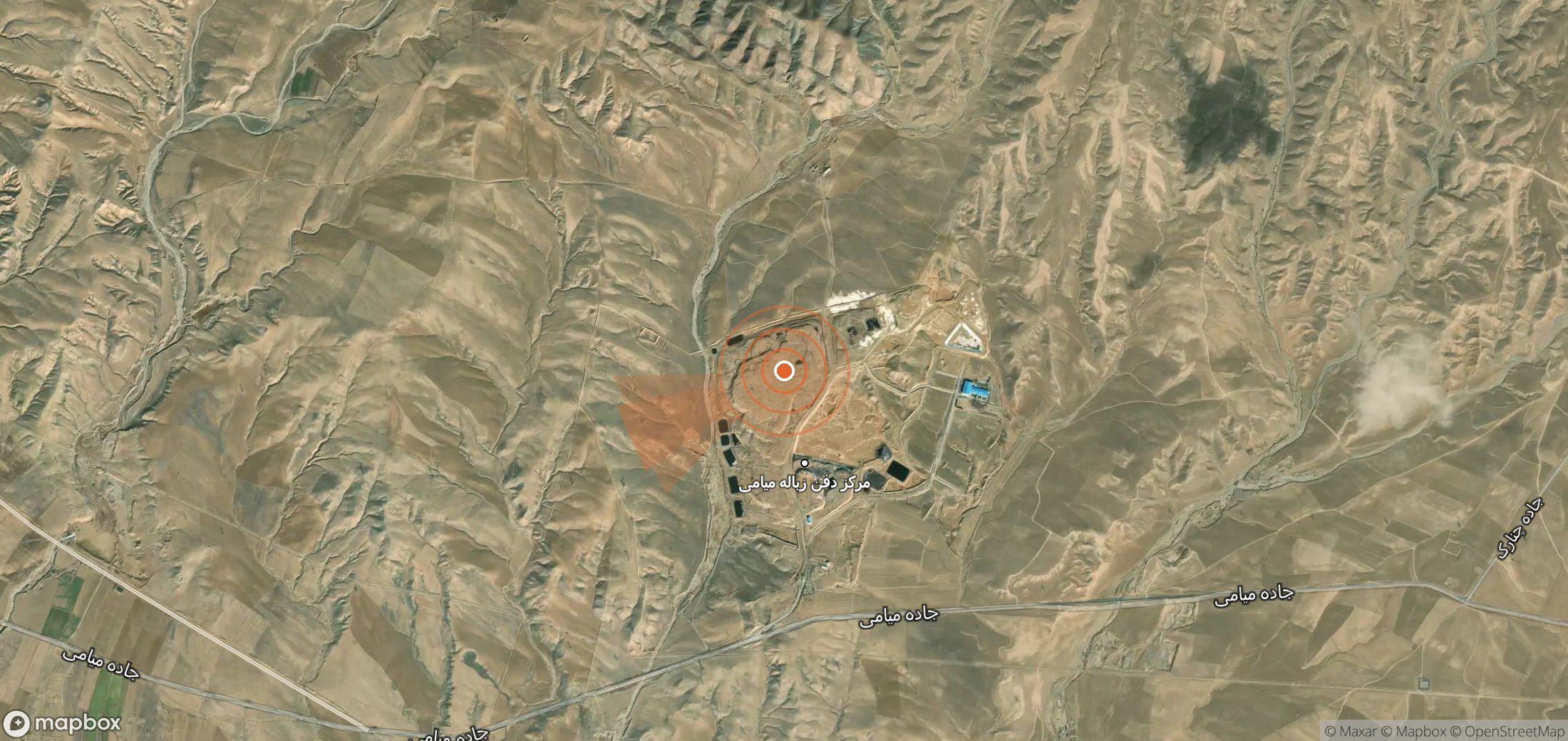 Mapa satelital de plumas de metano en Irán