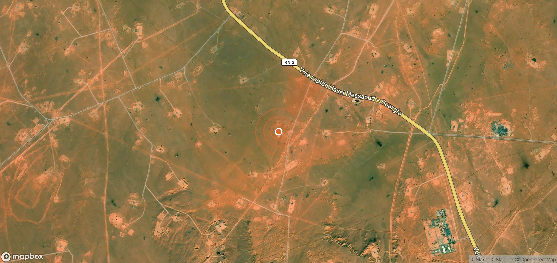 Satellite map of methane plume locations in Algeria