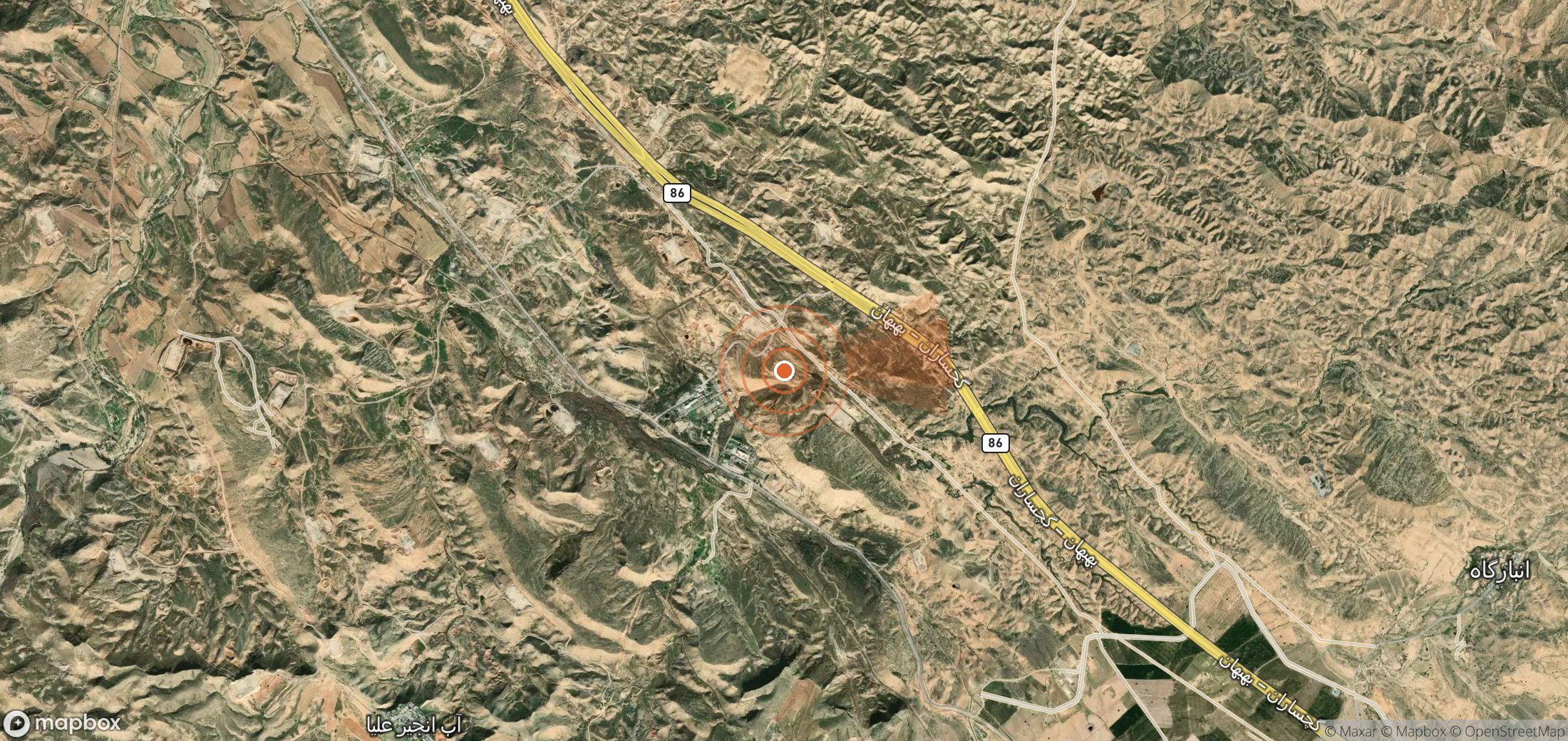 Satellite map of methane plume locations in Iran