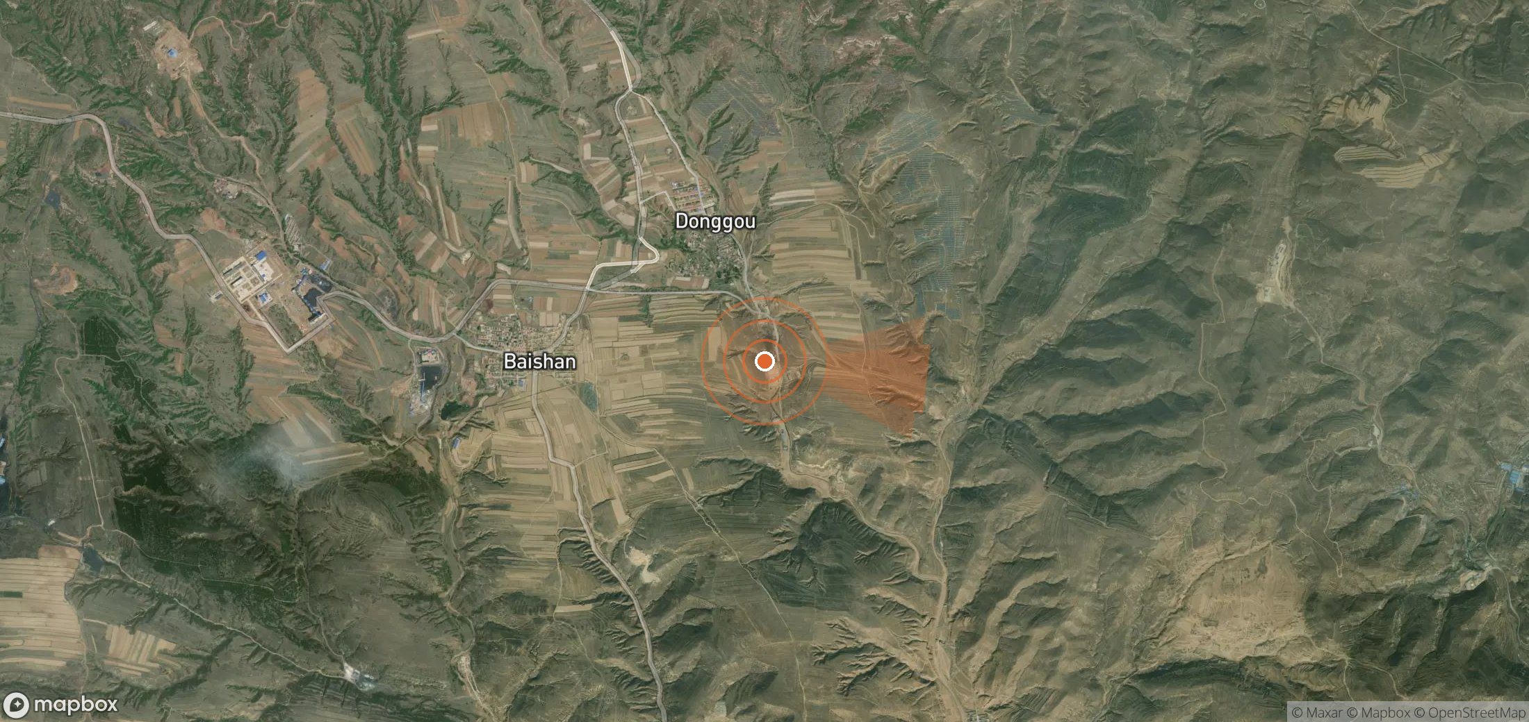Satellite map of methane plume locations in China