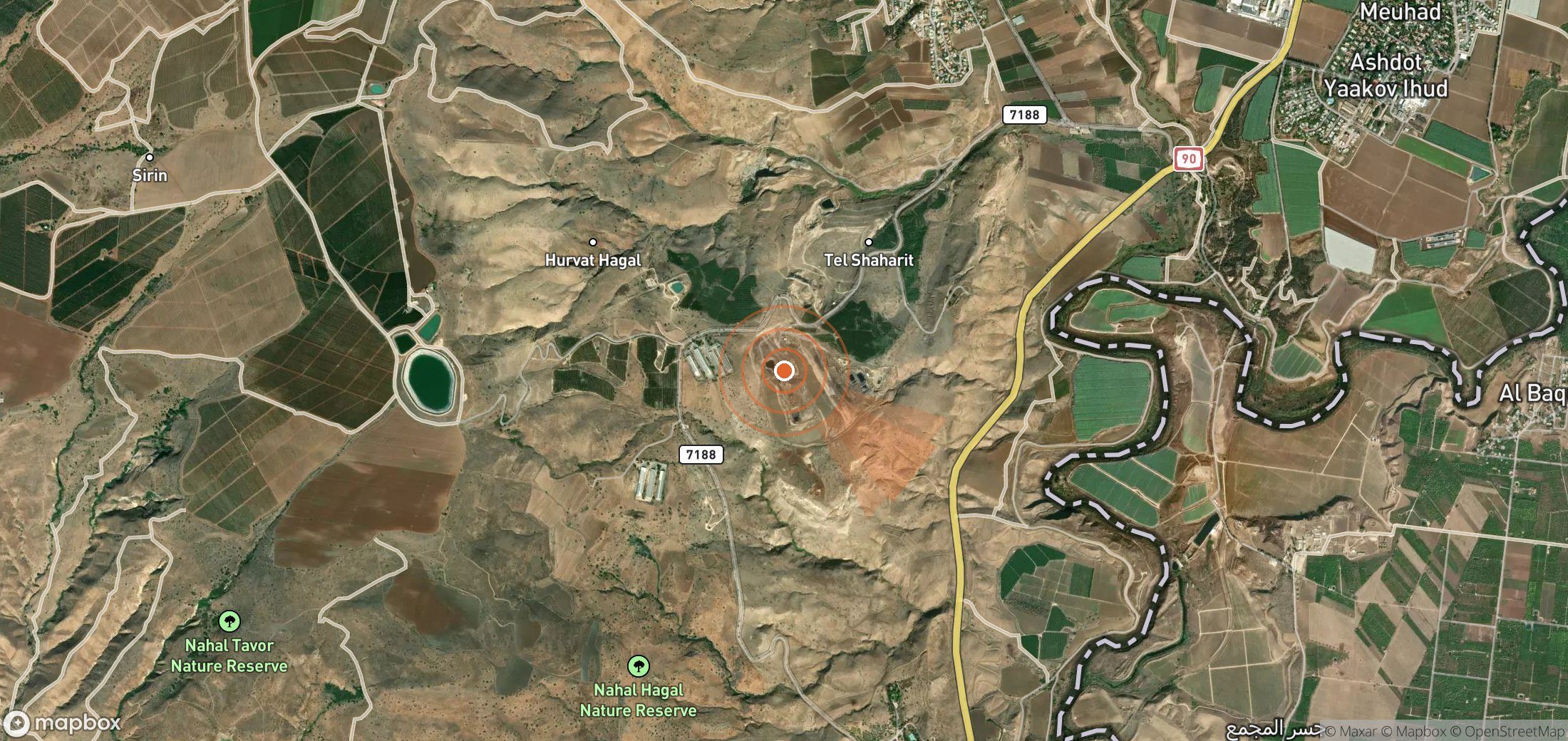 Mapa satelital de plumas de metano en Israel