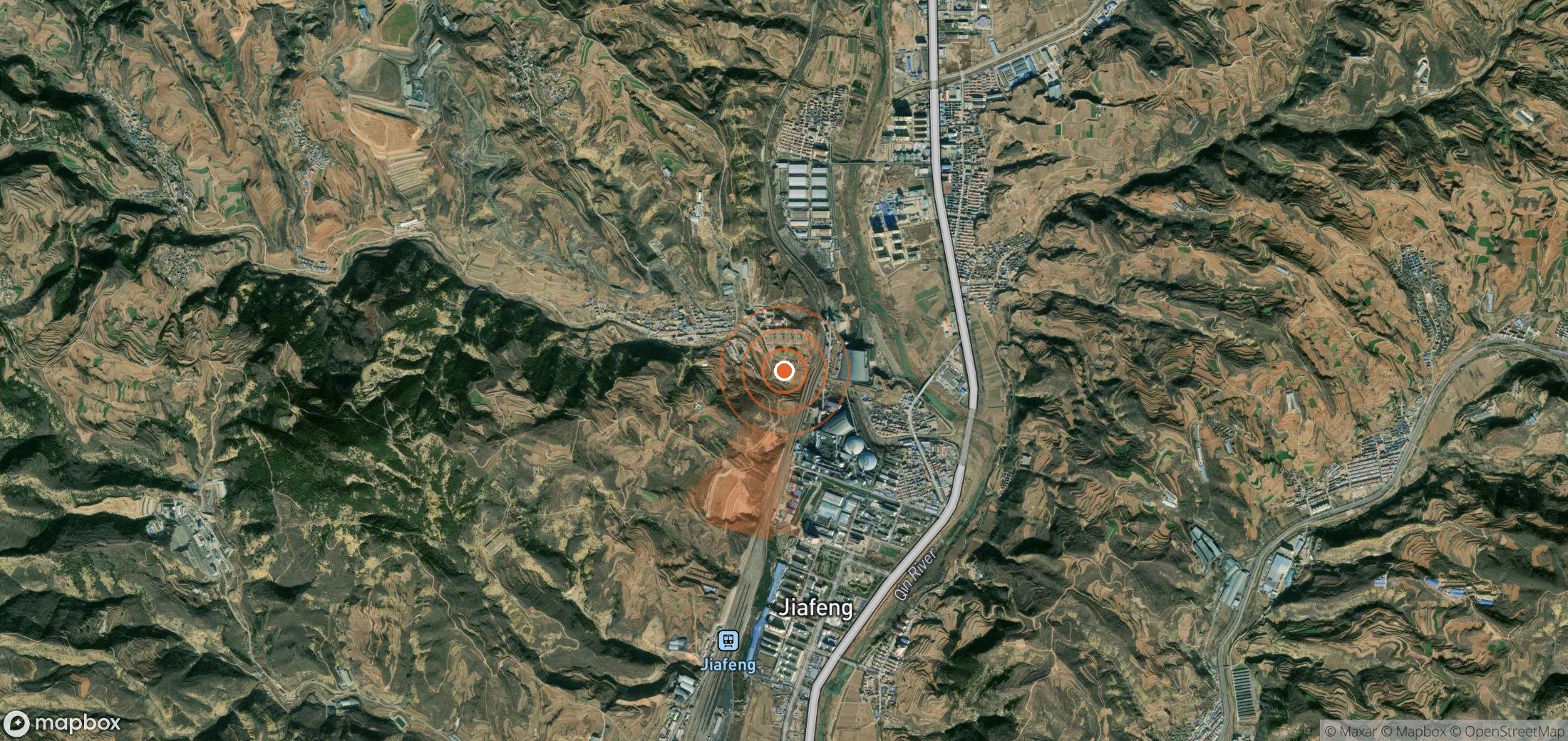Satellite map of methane plume locations in China