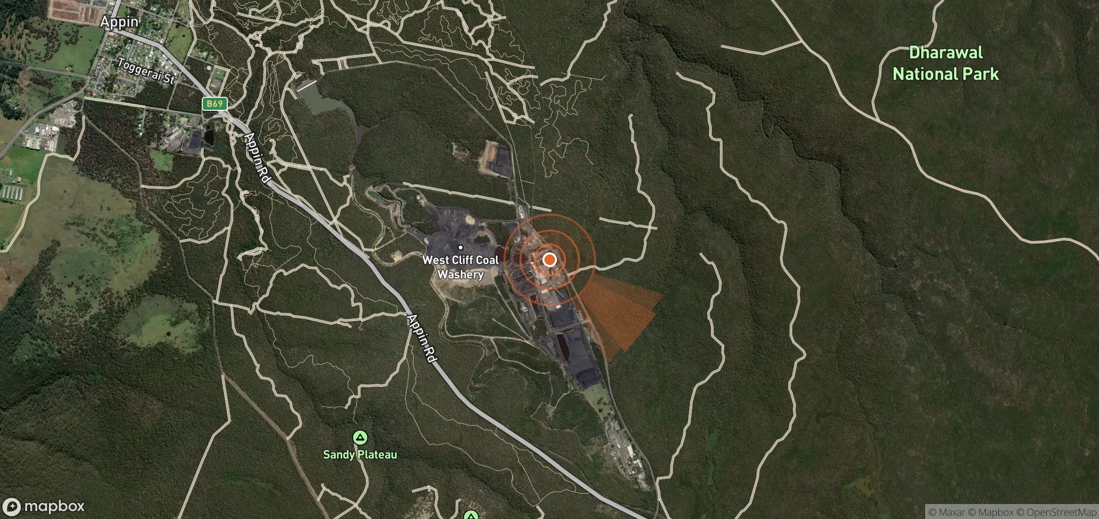 Satellite map of methane plume locations in Australia