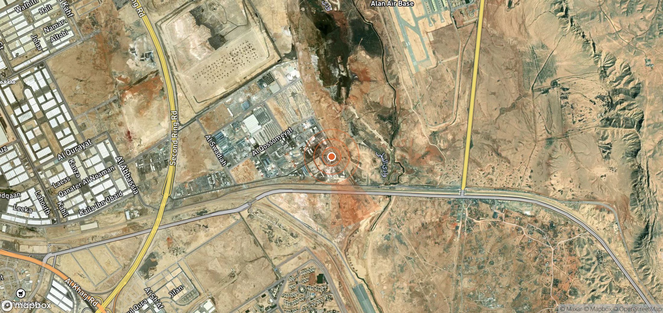 Satellite map of methane plume locations in Saudi Arabia