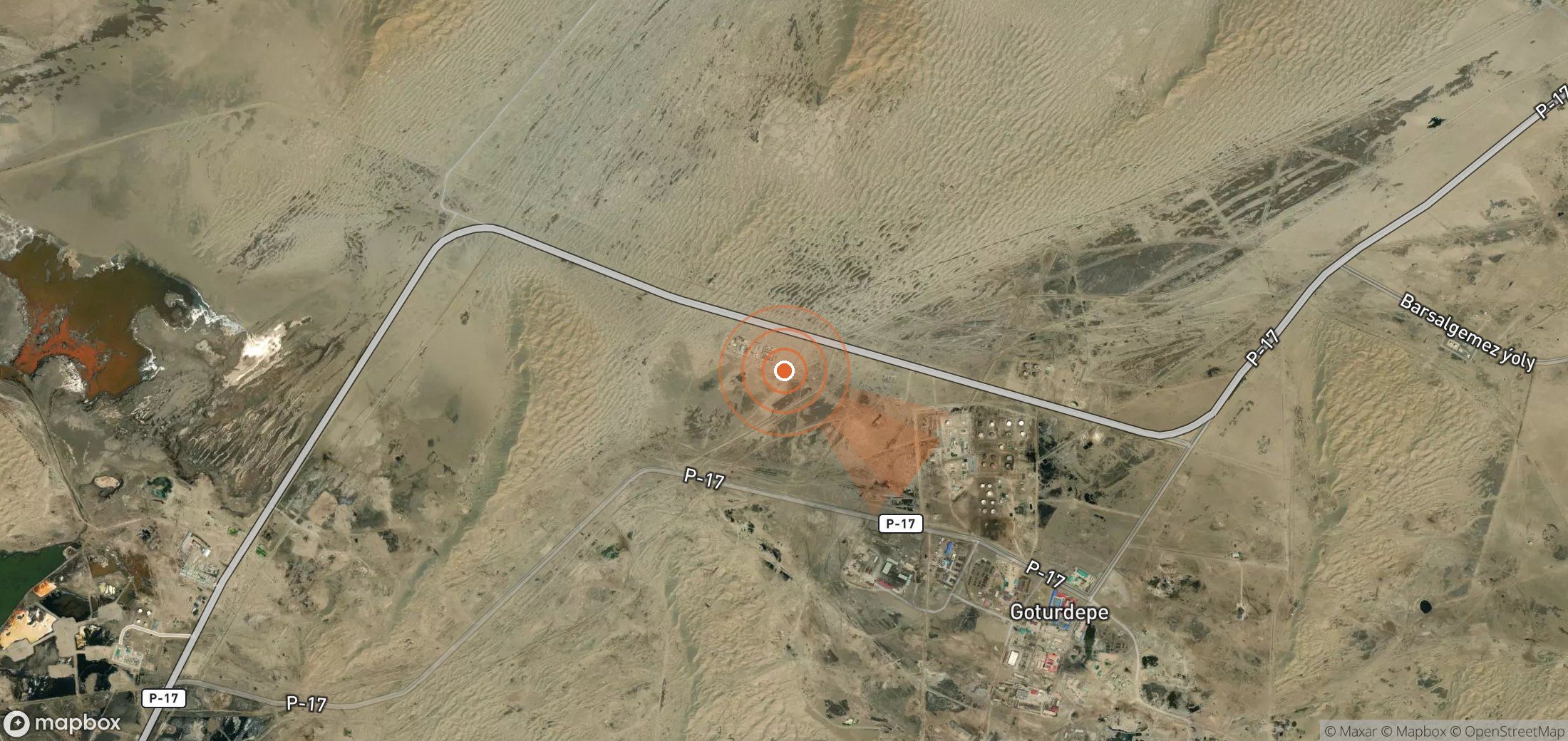 Satellite map of methane plume locations in Turkmenistan