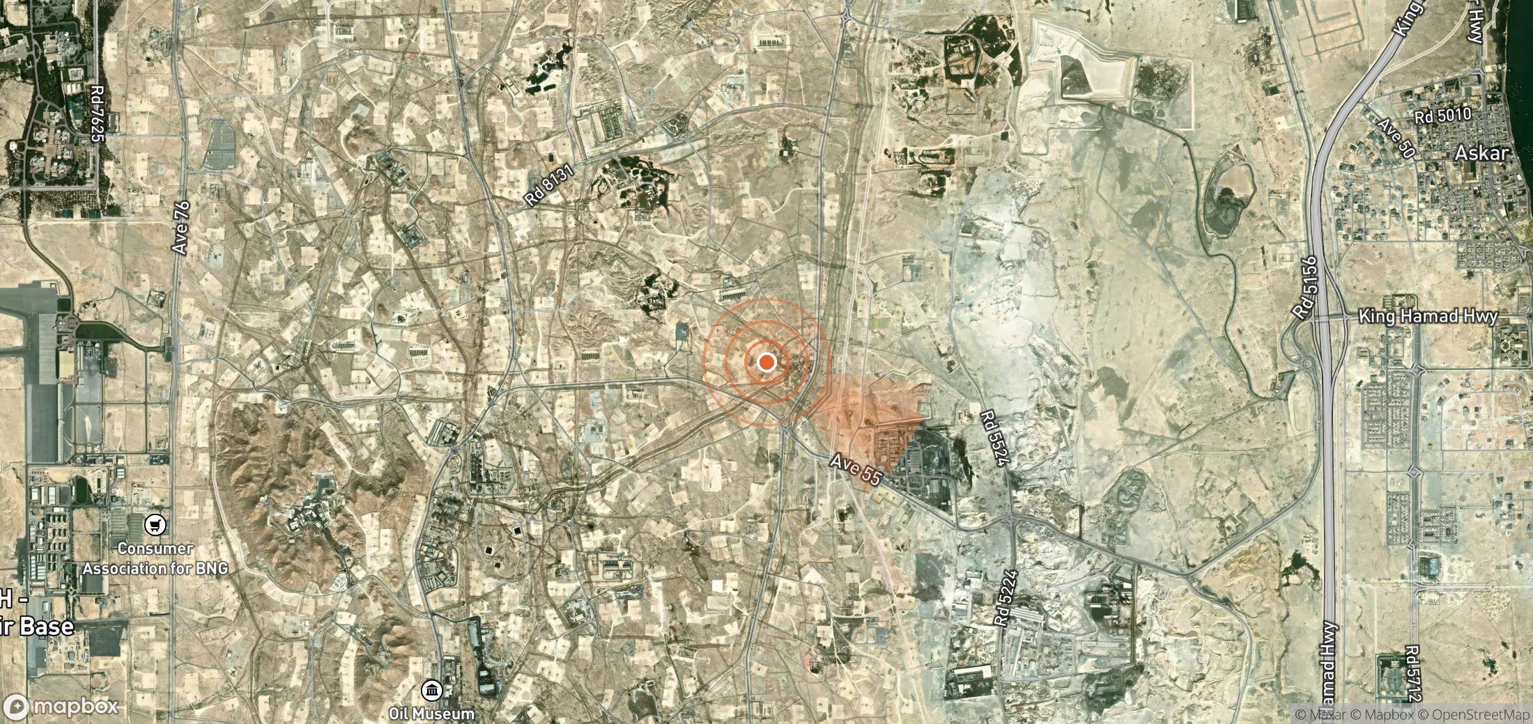 Satellite map of methane plume locations in Bahrain