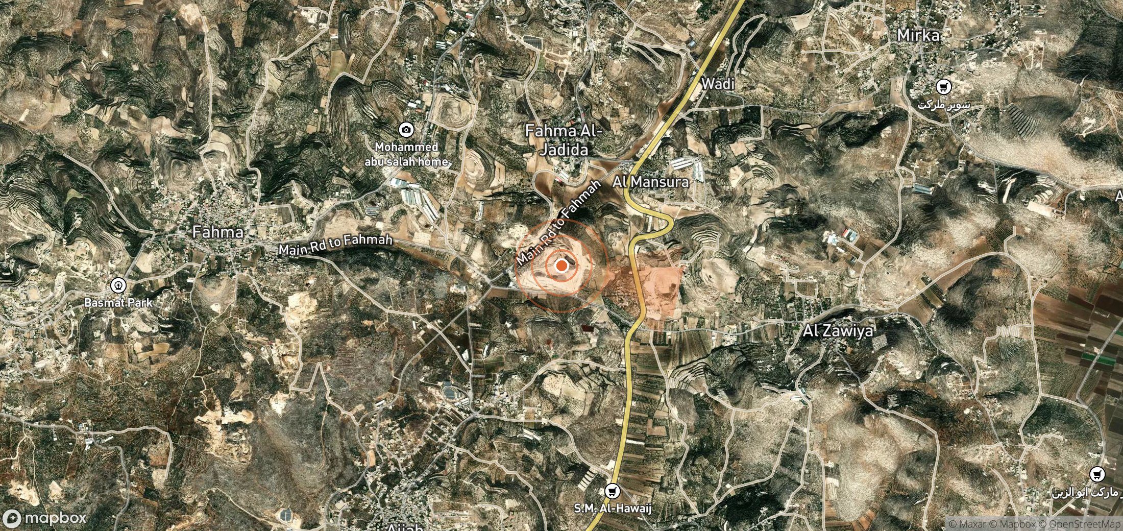 Satellite map of methane plume locations in Palestine
