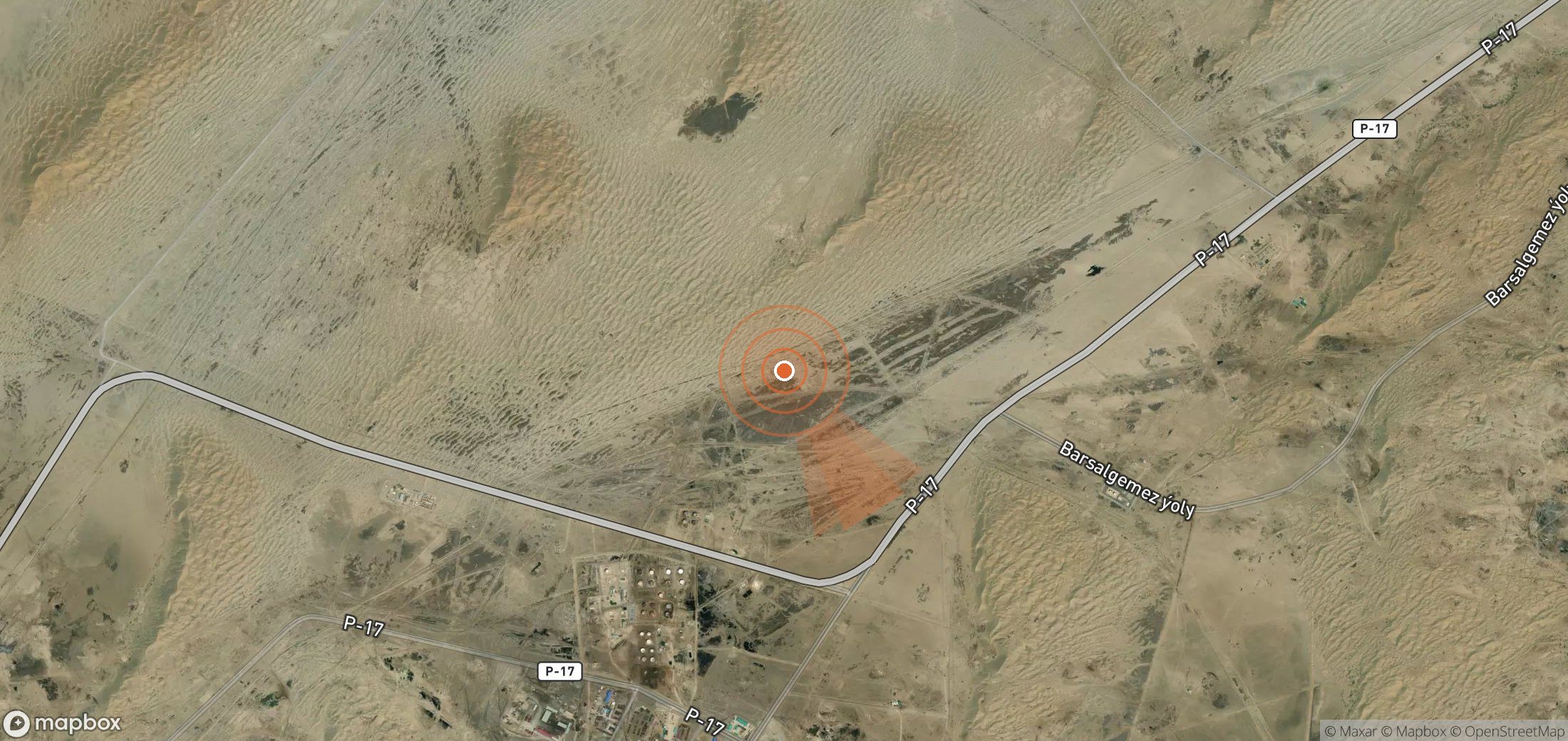 Satellite map of methane plume locations in Turkmenistan