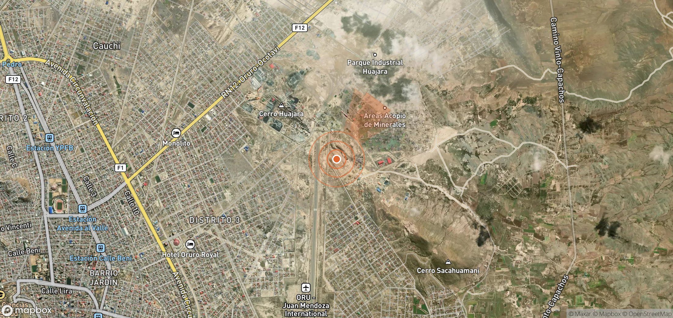 Satellite map of methane plume locations in Bolivia