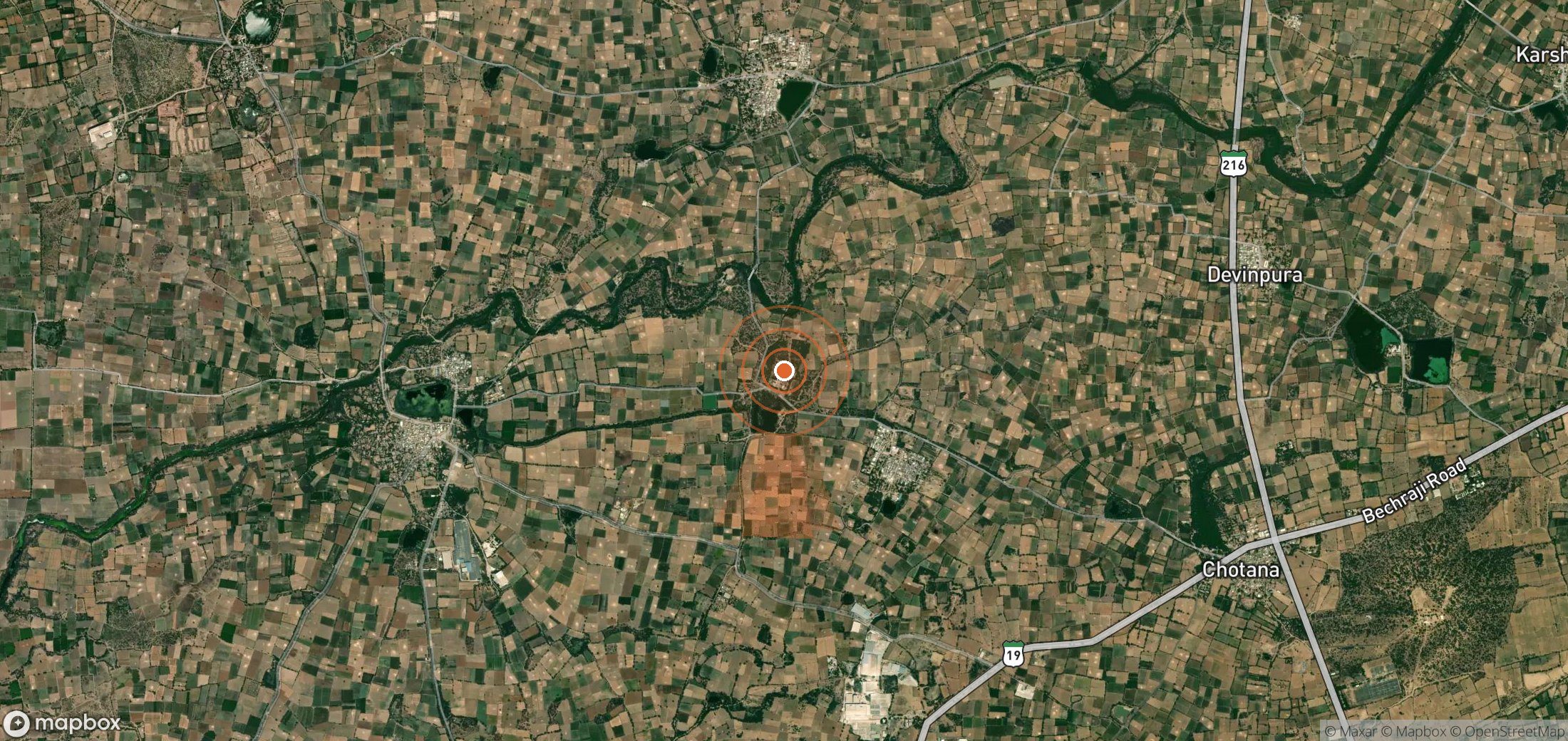 Mapa satelital de plumas de metano en India