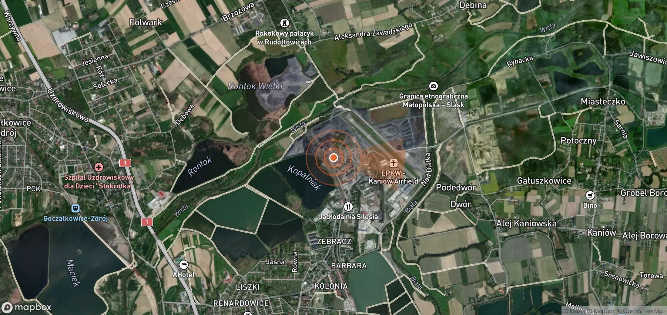 Satellite map of methane plume locations in Poland