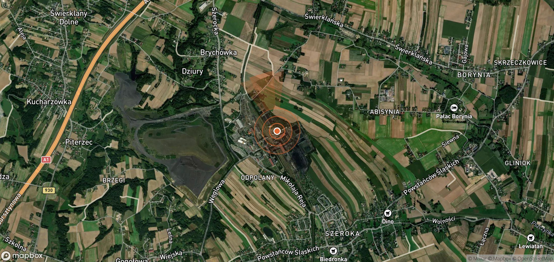 Mapa satelital de plumas de metano en Polonia