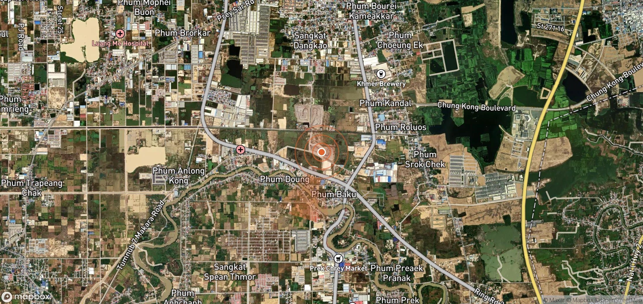 Satellite map of methane plume locations in Cambodia