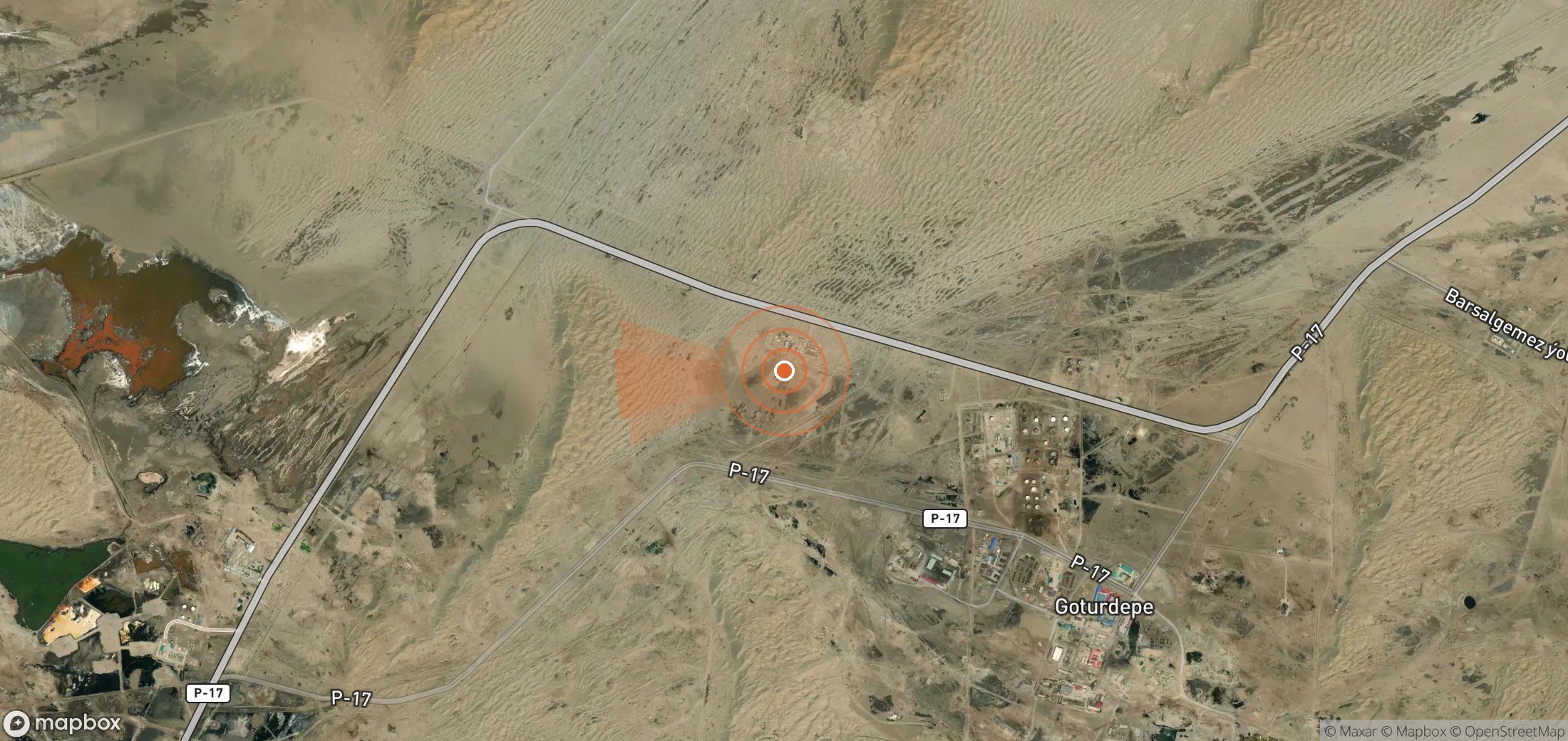 Satellite map of methane plume locations in Turkmenistan
