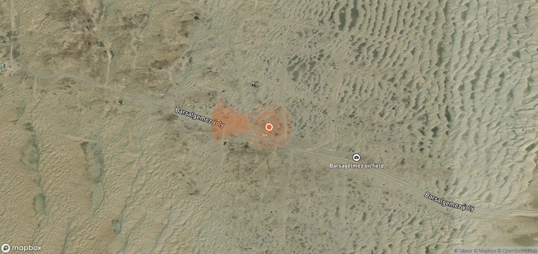 Satellite map of methane plume locations in Turkmenistan