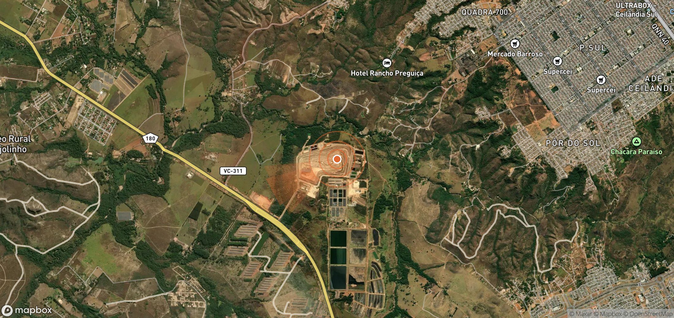Mapa satelital de plumas de metano en Brasil