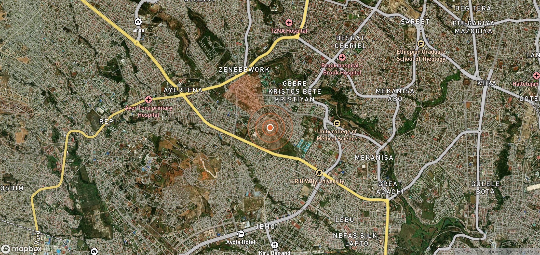 Satellite map of methane plume locations in Ethiopia