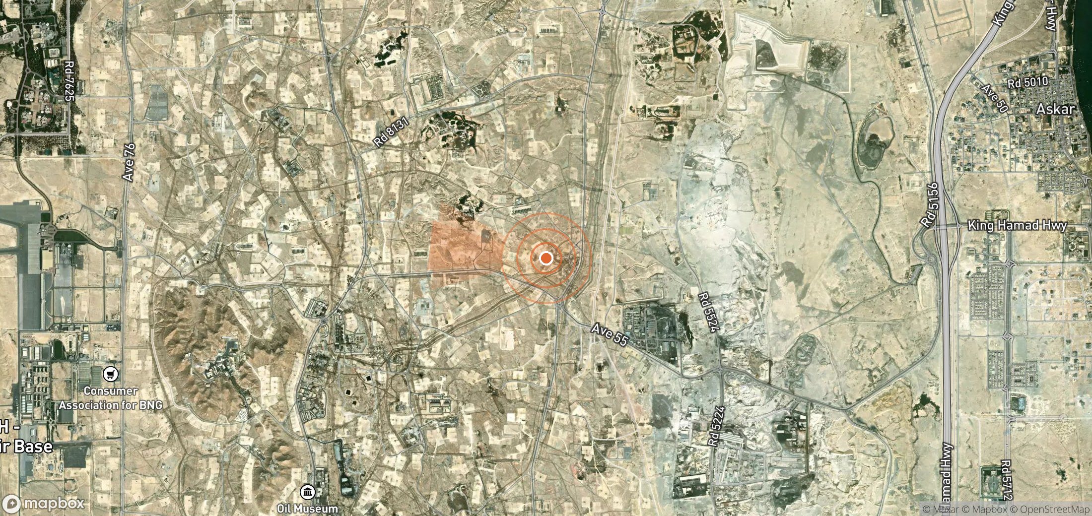 Satellite map of methane plume locations in Bahrain